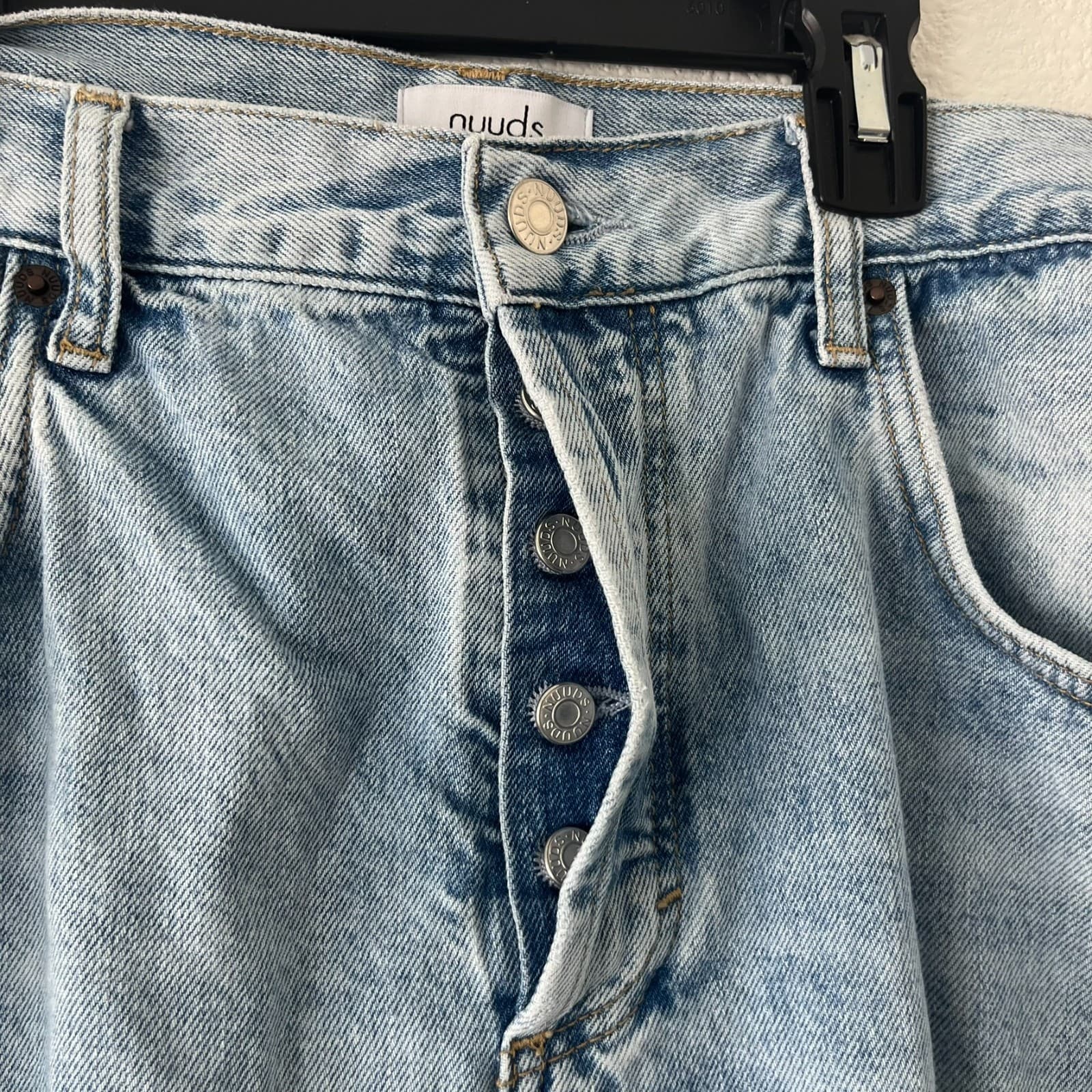 Nuuds Baggy Jeans Women's 34 Blue Denim Cotton Distressed Thrashed Frayed Hem - Thumbnail 4