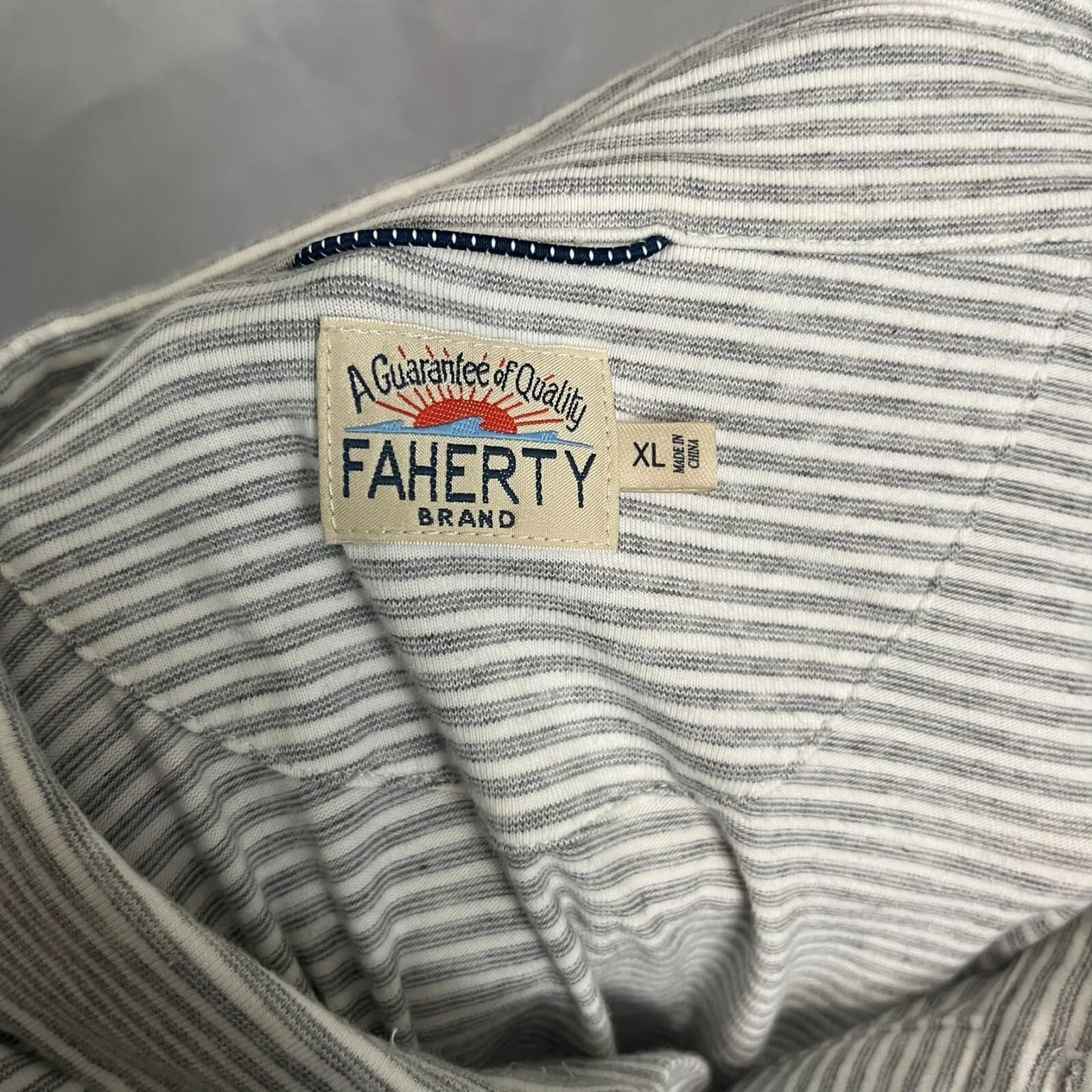 Faherty Polo Shirt Mens XL White Gray Striped Cotton Stretch Short Sleeve Golf - Thumbnail 5