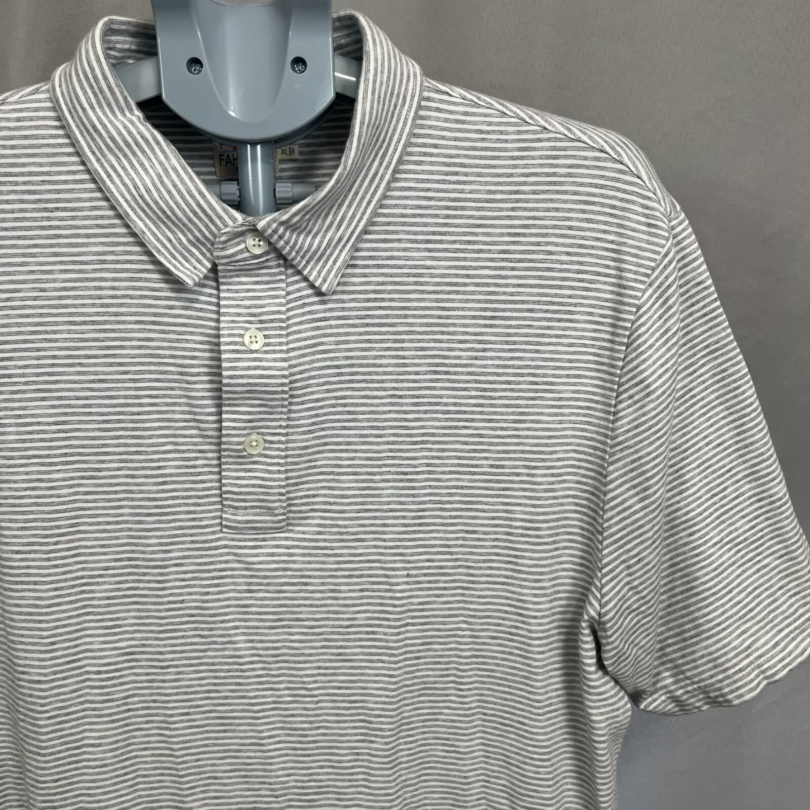 Faherty Polo Shirt Mens XL White Gray Striped Cotton Stretch Short Sleeve Golf - Thumbnail 2