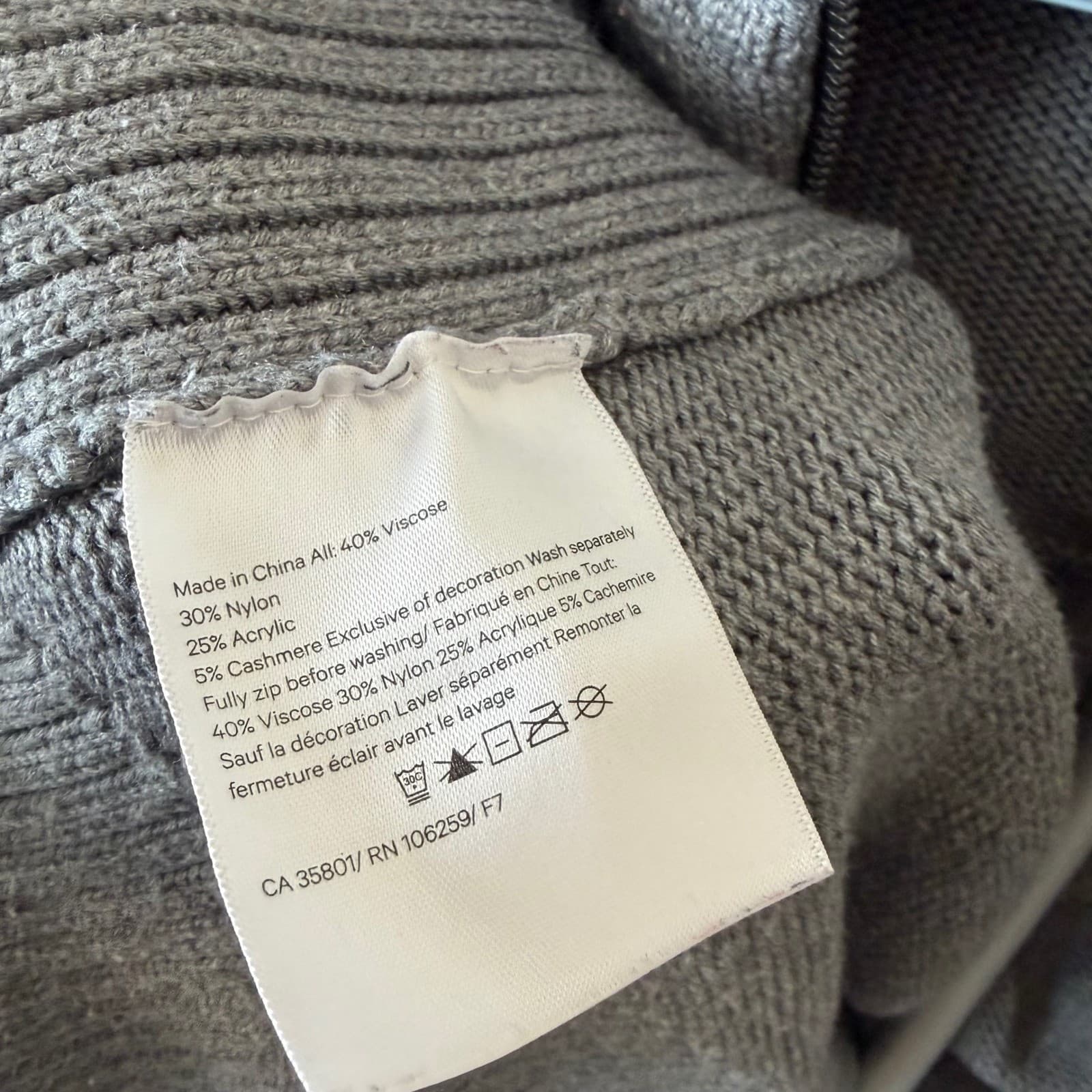 Lululemon Knit Hoodie Women Size 4 Gray Cashmere Blend Full Zip Thumbholes - Thumbnail 4