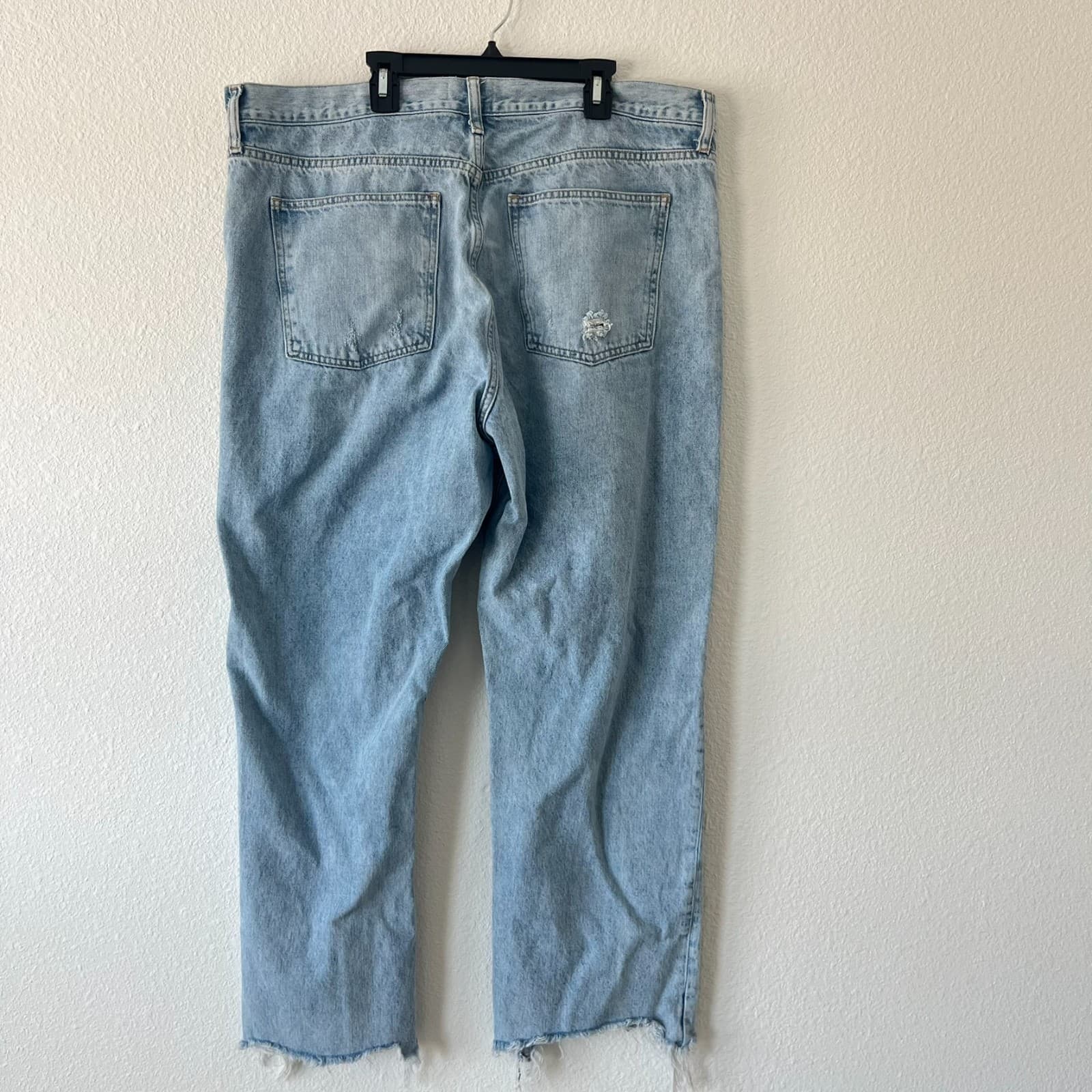 Nuuds Baggy Jeans Women's 34 Blue Denim Cotton Distressed Thrashed Frayed Hem - Thumbnail 2