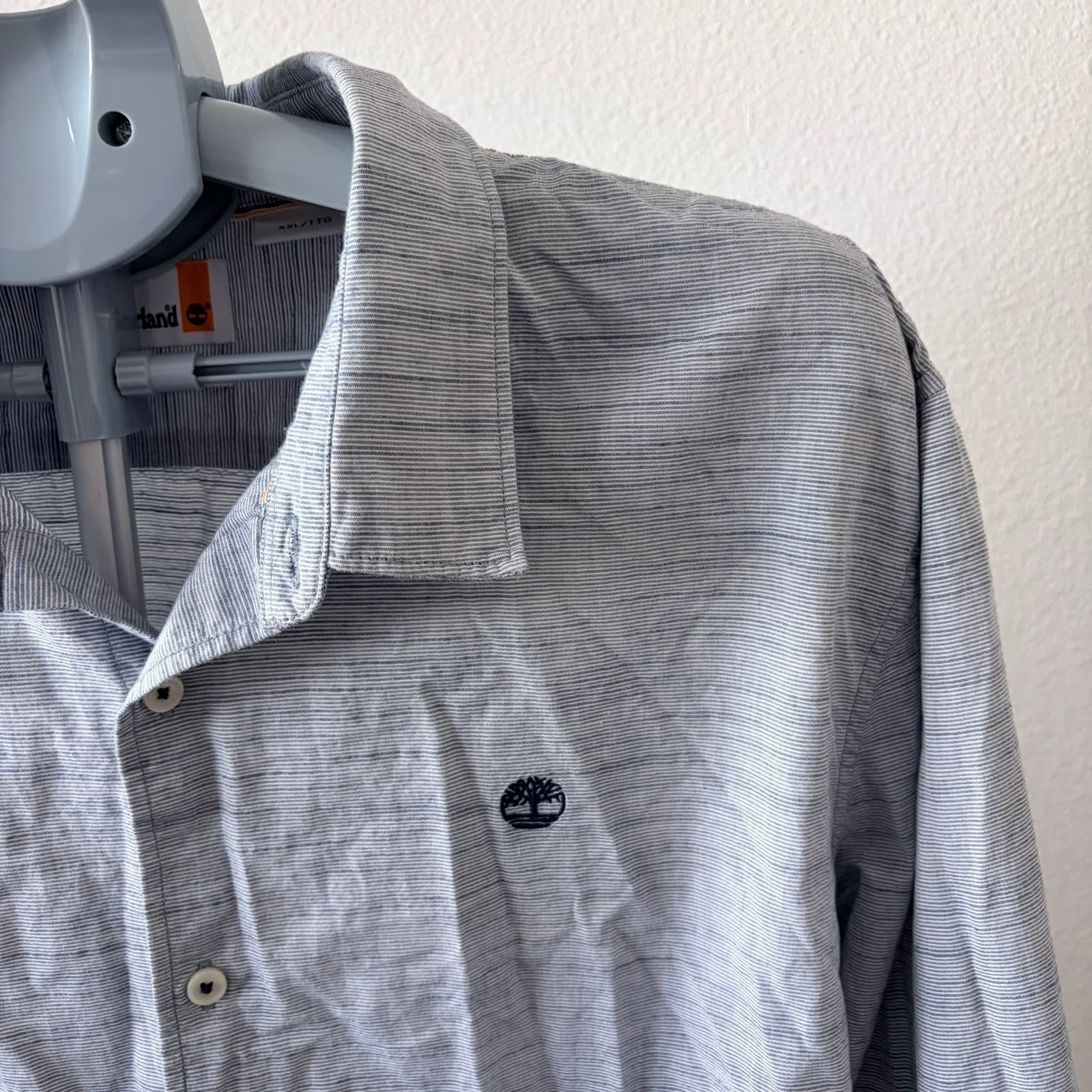 Timberland Mens XXL Slim Fit Long Sleeve Button Up Shirt Blue Stripe TB0A2DAG - Thumbnail 2