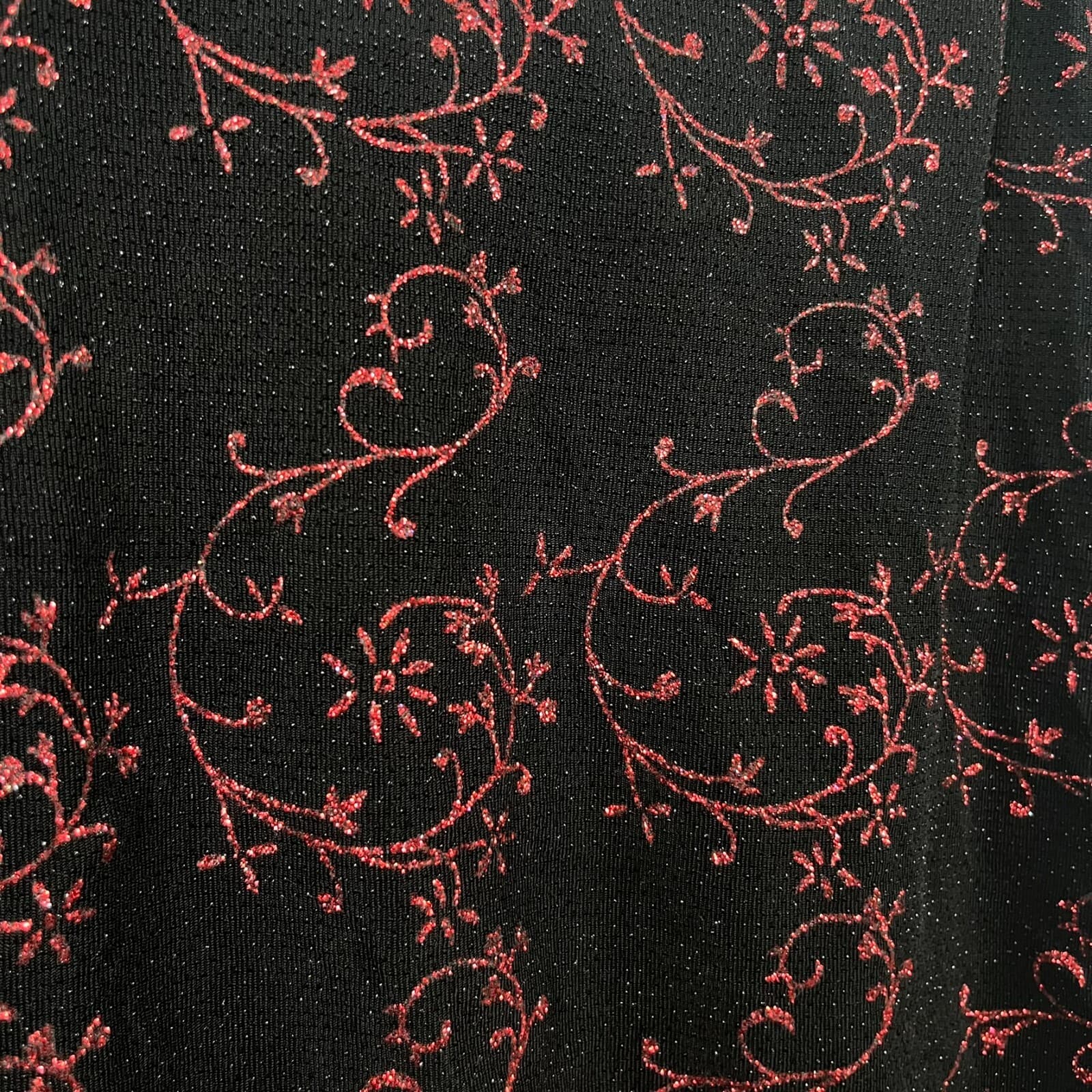 VTG Alex Evenings Maxi Gown Women's 10 Black Red Floral Glitter Sparkles V-Neck - Thumbnail 5