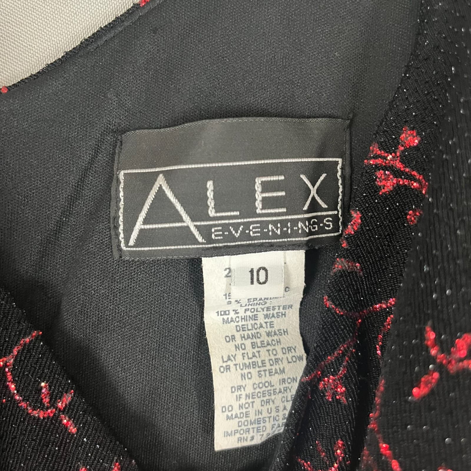 VTG Alex Evenings Maxi Gown Women's 10 Black Red Floral Glitter Sparkles V-Neck - Thumbnail 11