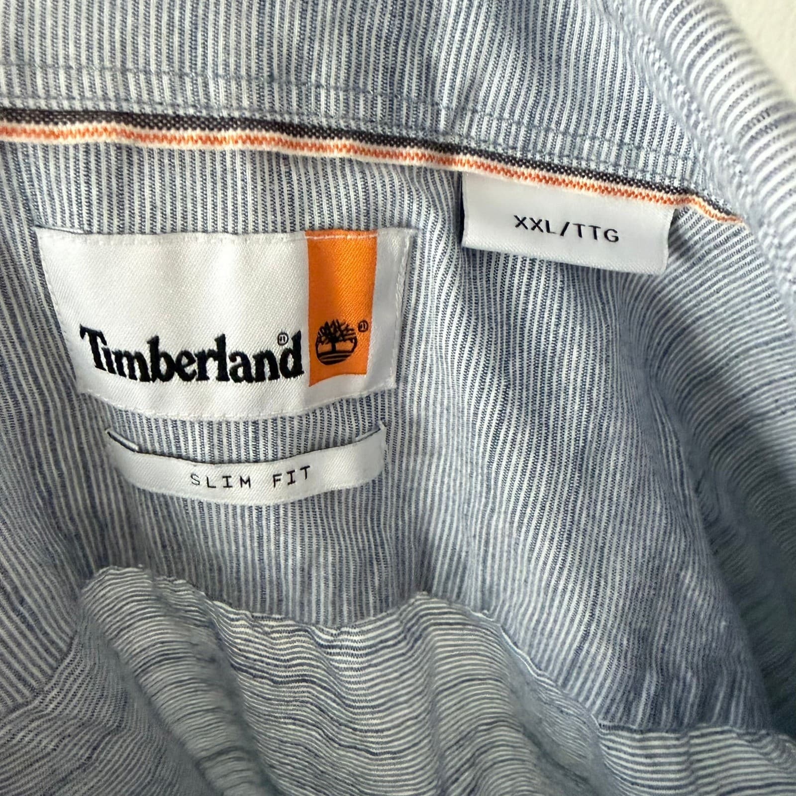 Timberland Mens XXL Slim Fit Long Sleeve Button Up Shirt Blue Stripe TB0A2DAG - Thumbnail 4