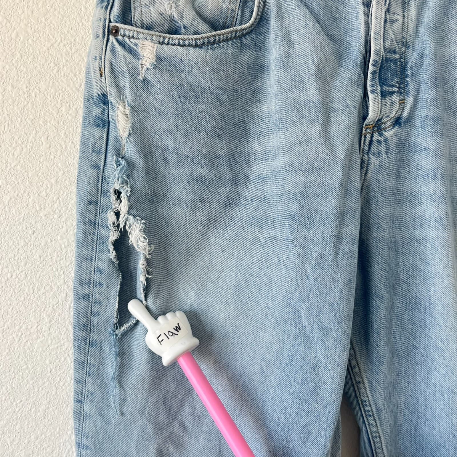 Nuuds Baggy Jeans Women's 34 Blue Denim Cotton Distressed Thrashed Frayed Hem - Thumbnail 3