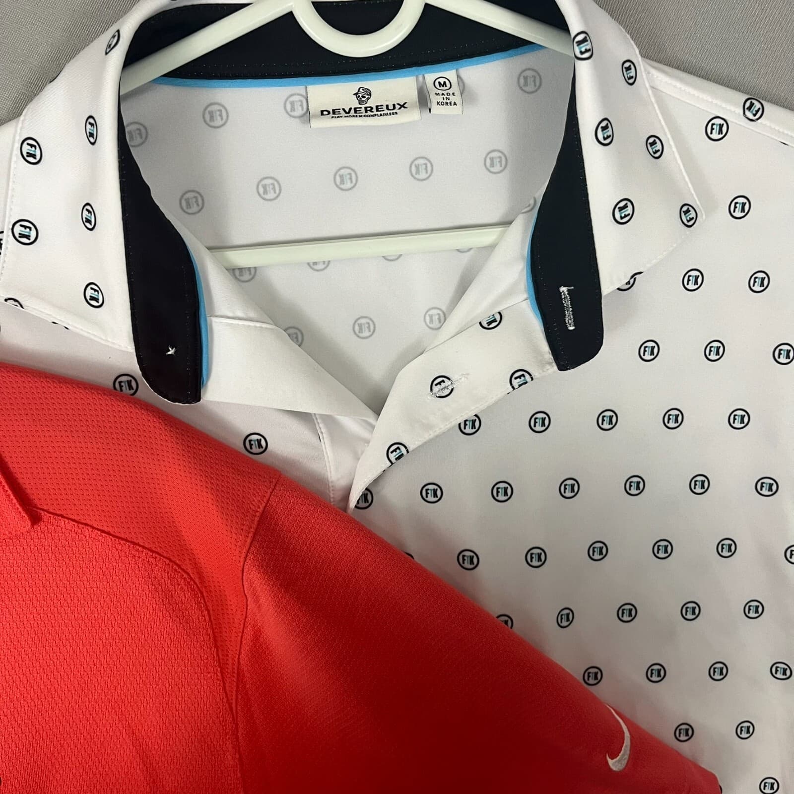 Lot of 2 Two Golf Polo Shirt Mens Medium White Orange Nike Golf & Devereux Logo - Thumbnail 3