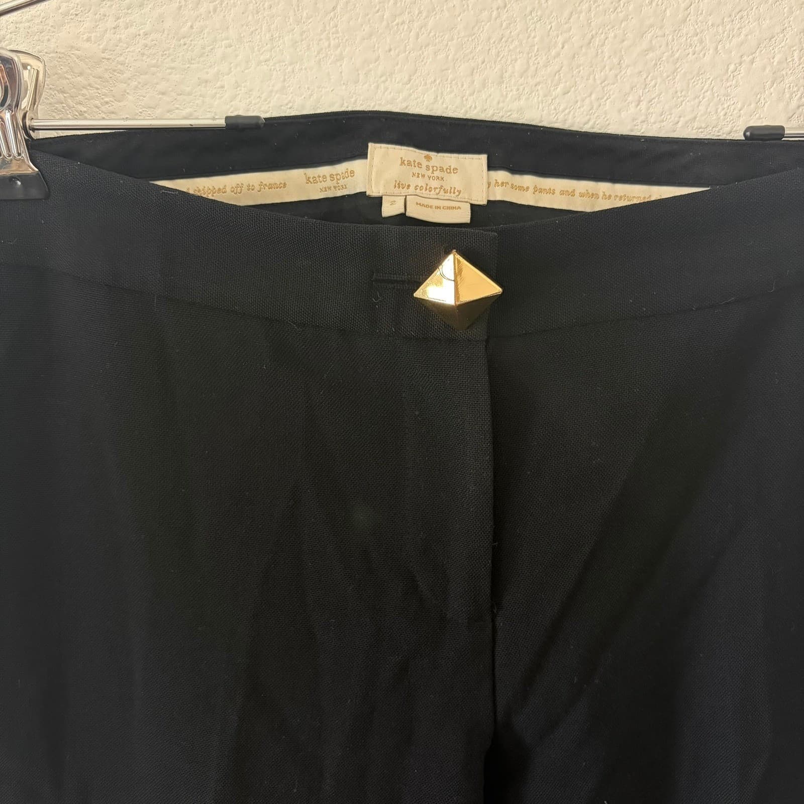 Kate Spade Trousers Women Size 2 Black Gold Stud Button Straight Leg Pants - Thumbnail 2