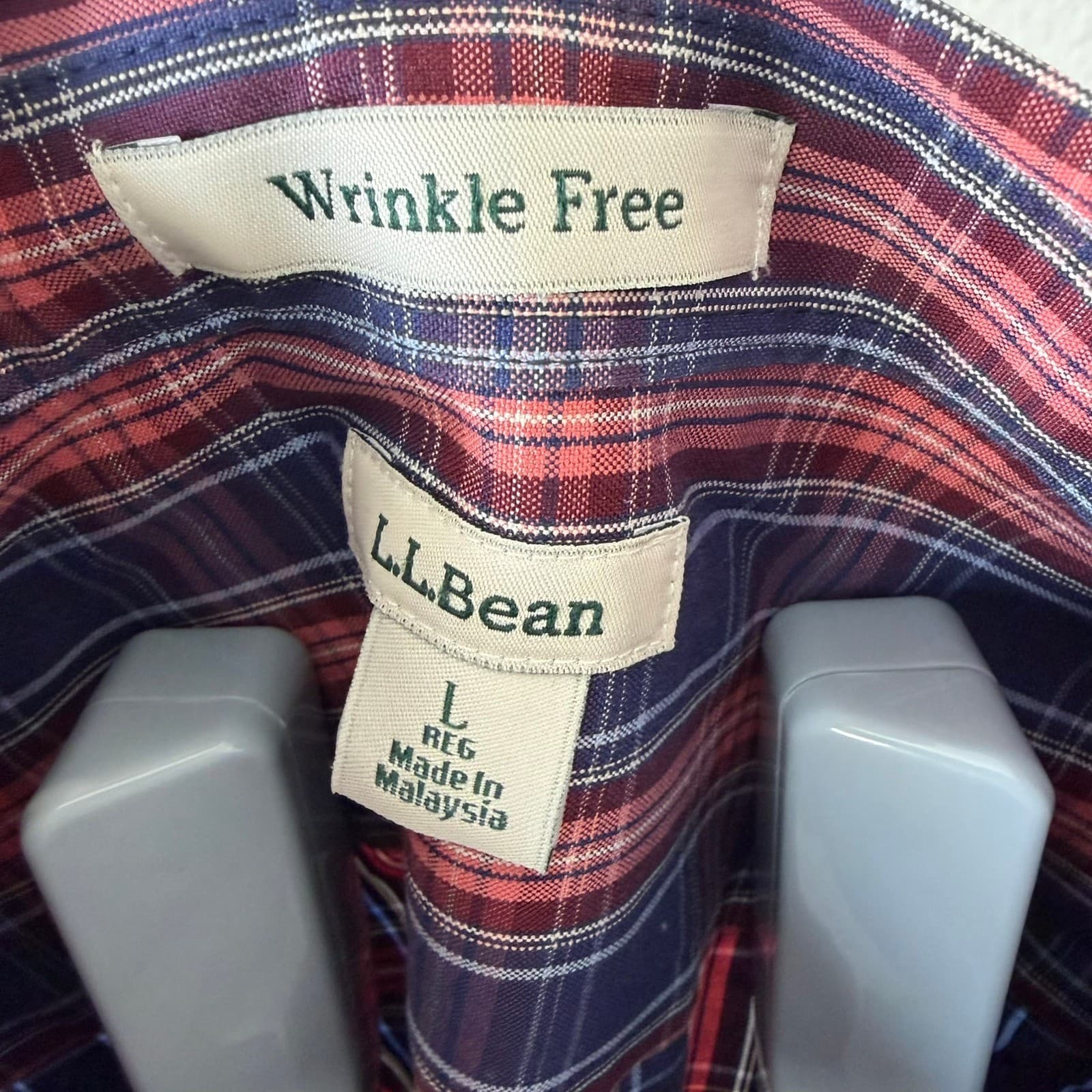 L.L.Bean Button Down Women Large Blue Red Plaid Wrinkle Free 3/4 Sleeve 503441 - Thumbnail 3
