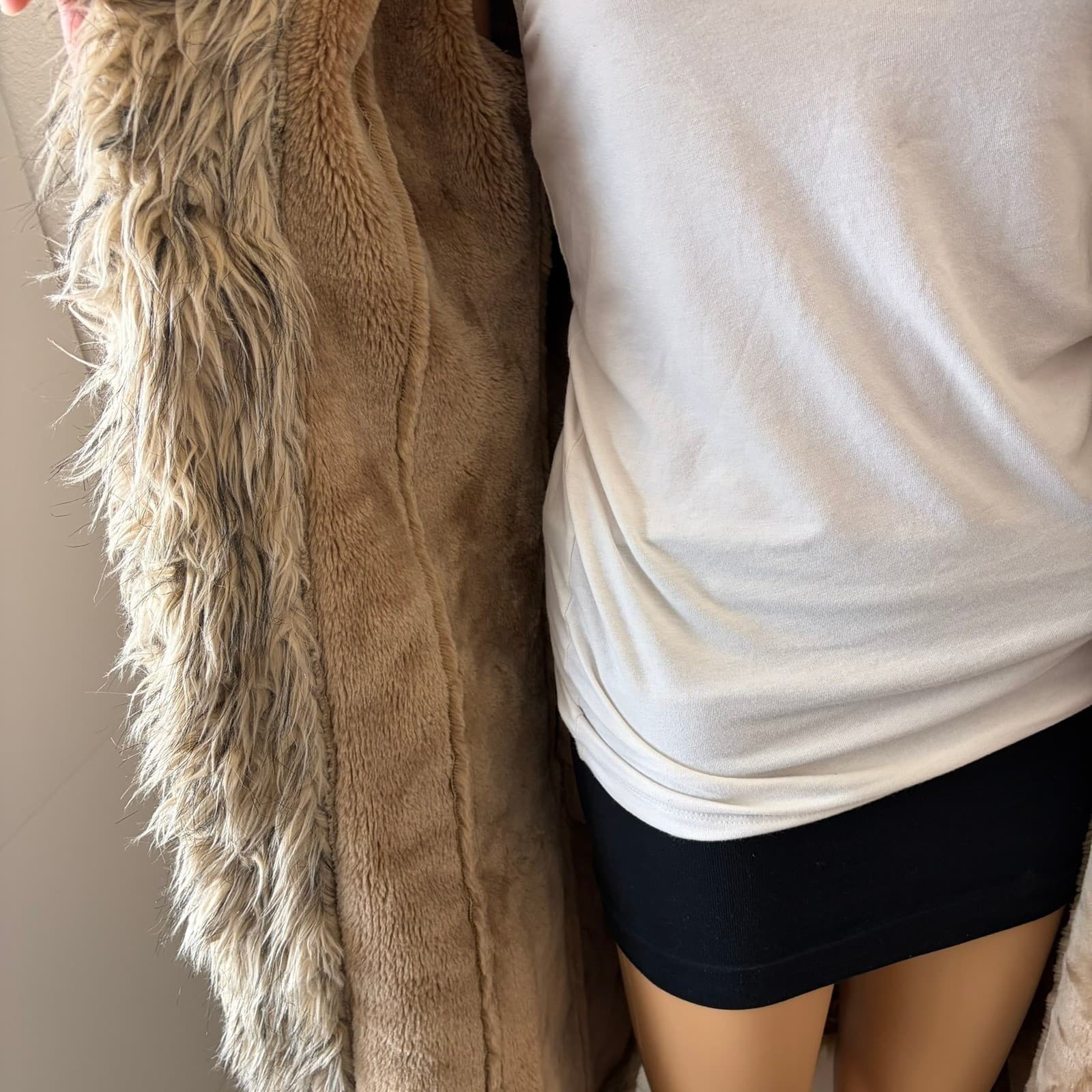 Blanc Noir Penny Lane Coat Womens Medium Tan Faux Suede Fur Trim Hooded Y2K Boho - Thumbnail 8