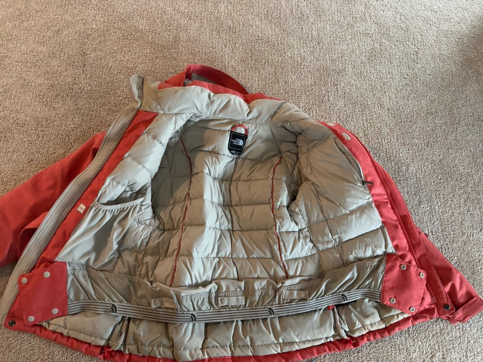 North Face hyVent Jacket Parka Women’s Small S Coral Orange Belted 600 Hood Ski - Thumbnail 2