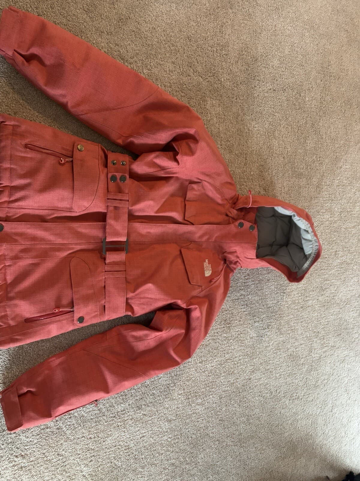 North Face hyVent Jacket Parka Women’s Small S Coral Orange Belted 600 Hood Ski - Thumbnail 5