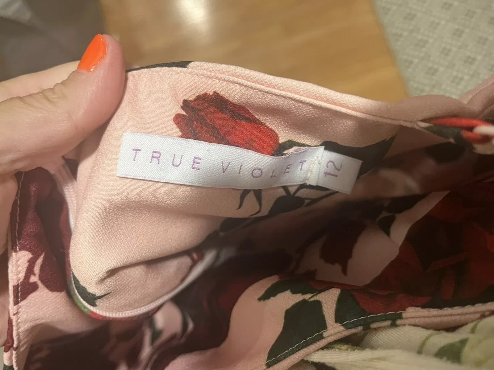 True Violet Cocktail Spaghetti Strap Dress Rose Floral UK 12 Pink Red US 6 8 M - Thumbnail 4