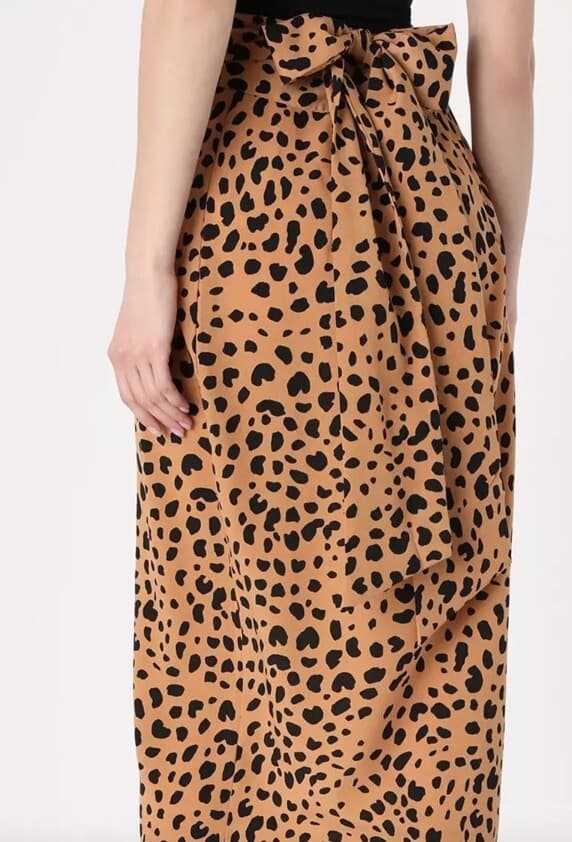 Lulu's Tan Animal Print Wrap Midi Skirt Size Medium Cheetah M Brown Black - Thumbnail 2