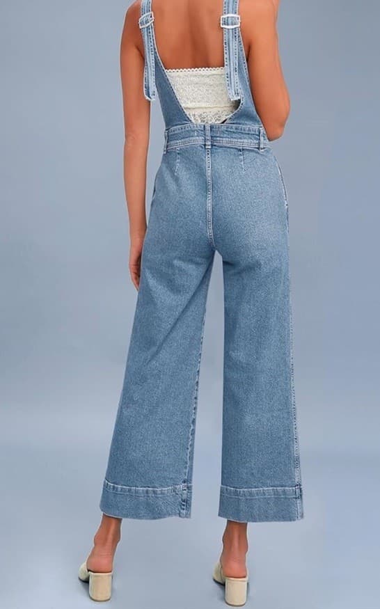 Cropped denim jumpsuit for women Jean Romper Medium - Thumbnail 2