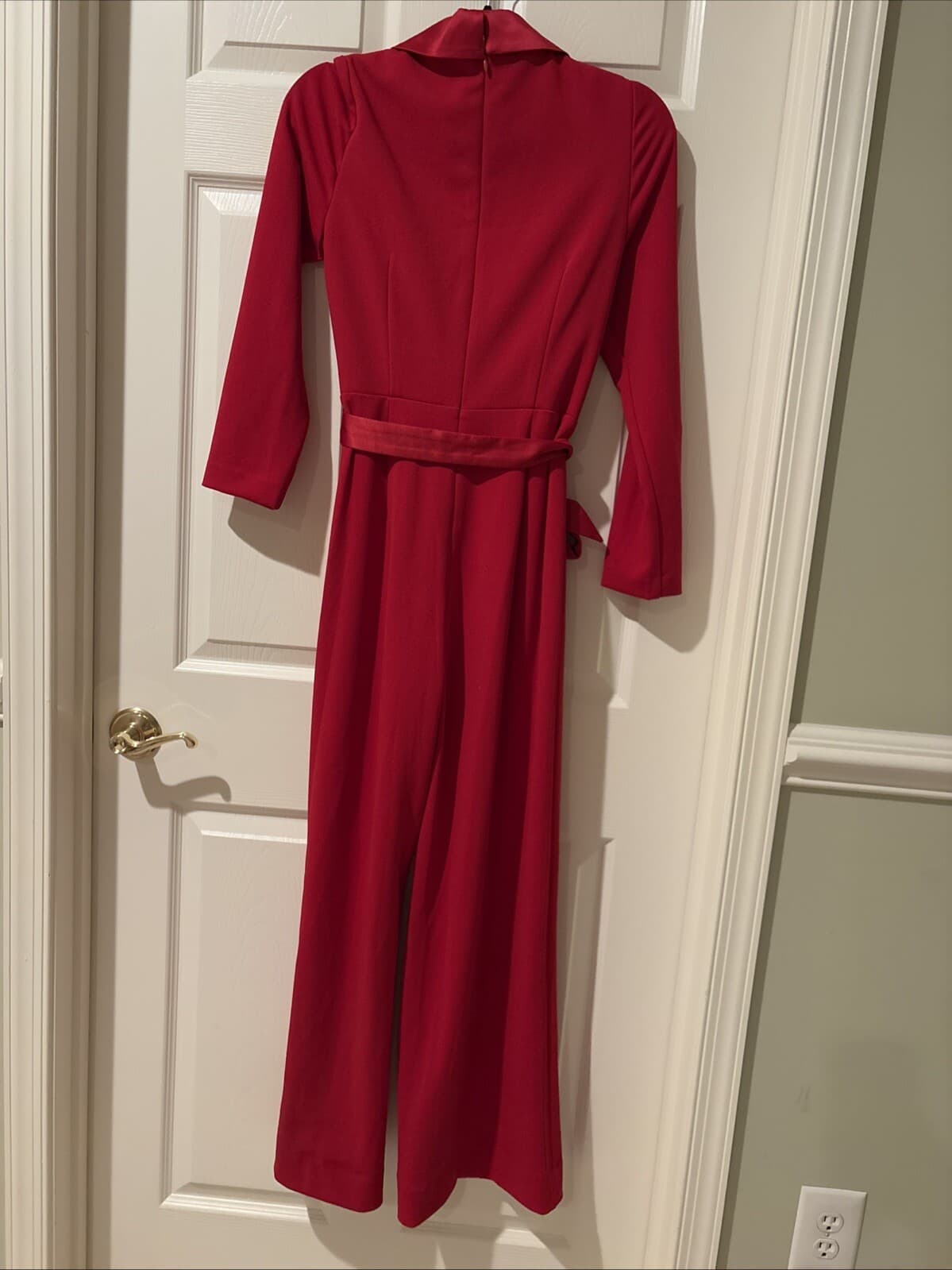 Adrianna Papell Womens Knit Crepe Tuxedo Jumpsuit Red 4 Long-sleeve WORN ONCE - Thumbnail 7
