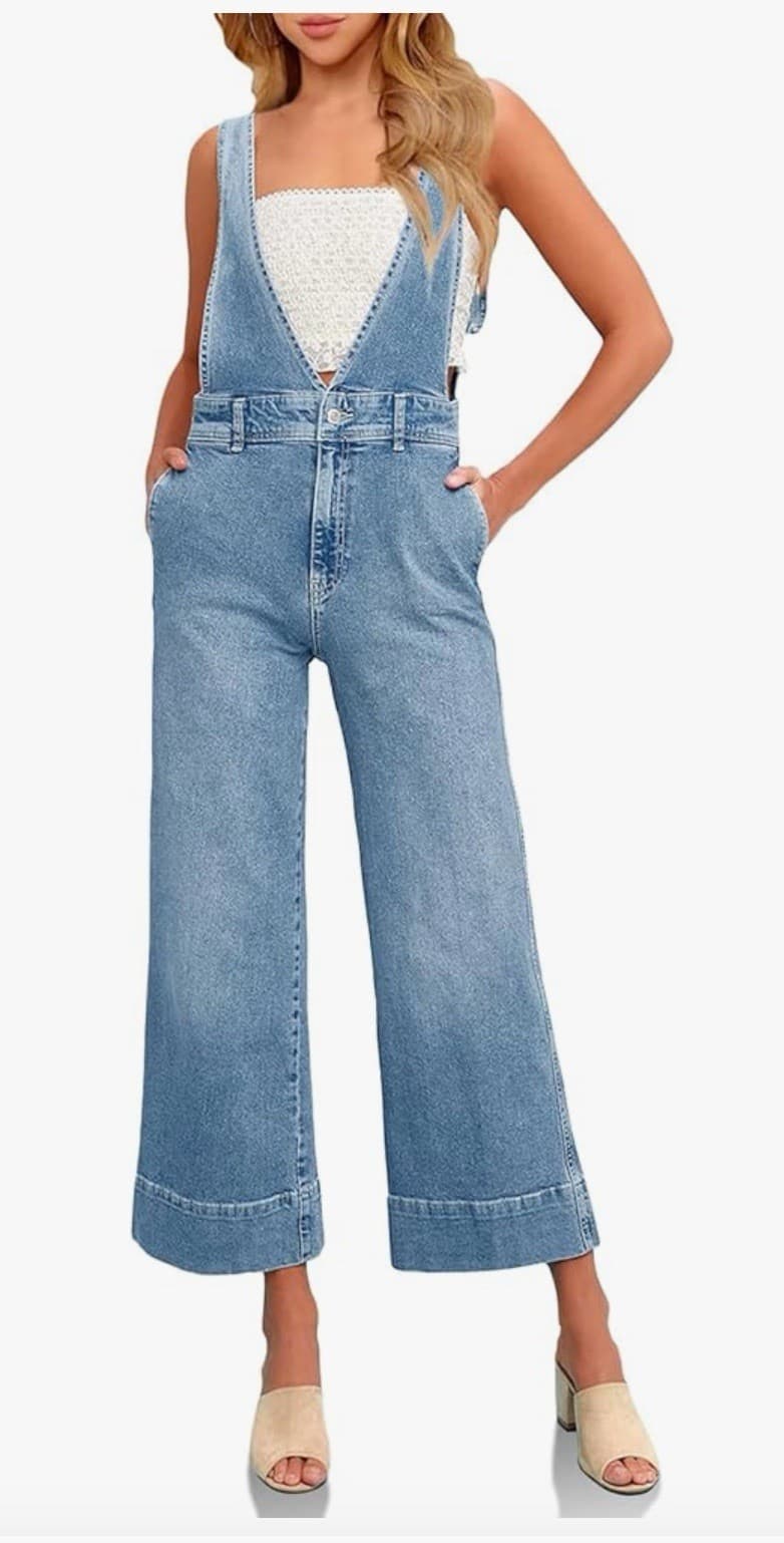 Cropped denim jumpsuit for women Jean Romper Medium - Thumbnail 3
