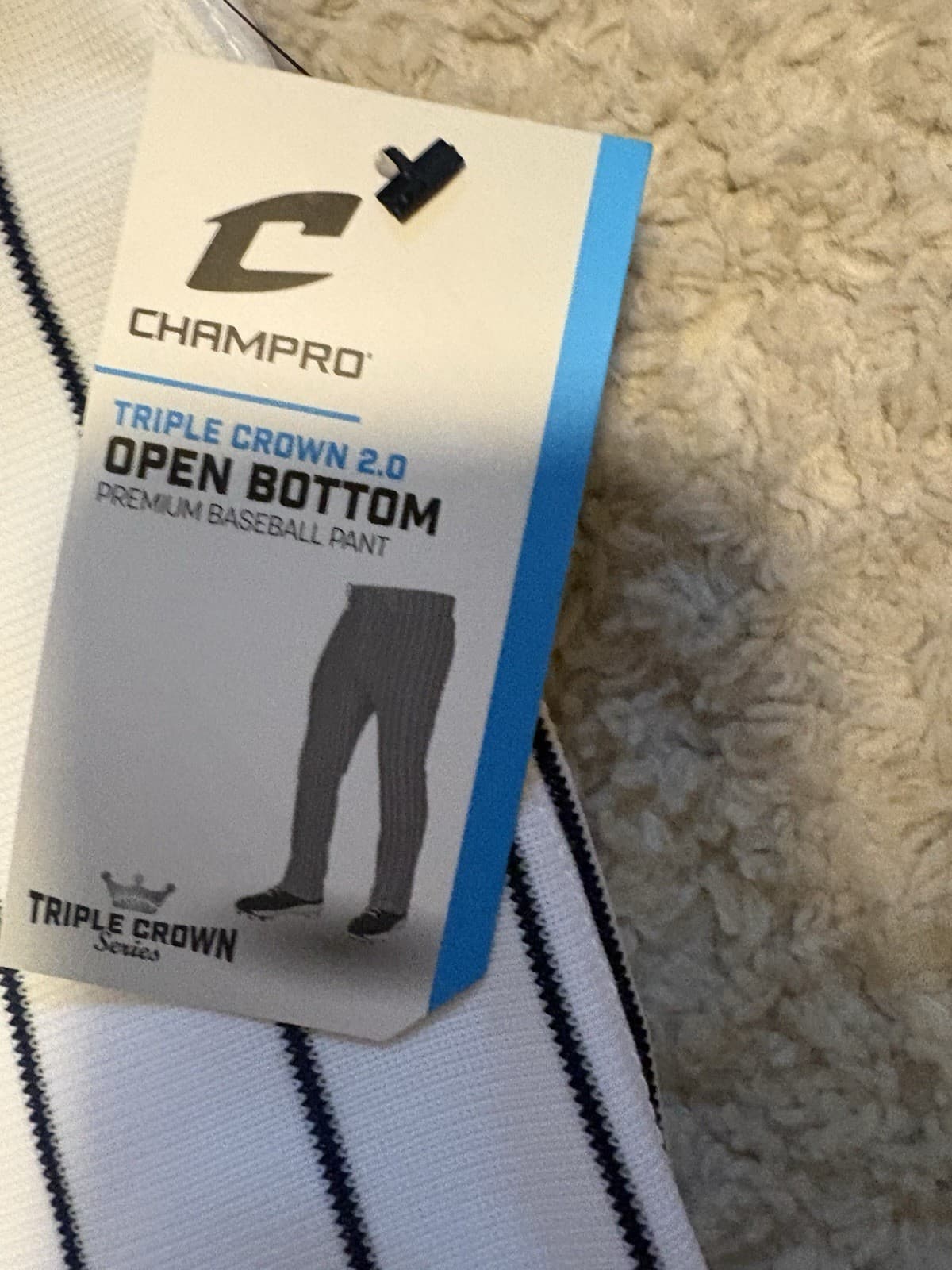 Champro Baseball Pants Youth Large YL Pinstripe White navy Open Bottom New NWT - Thumbnail 2