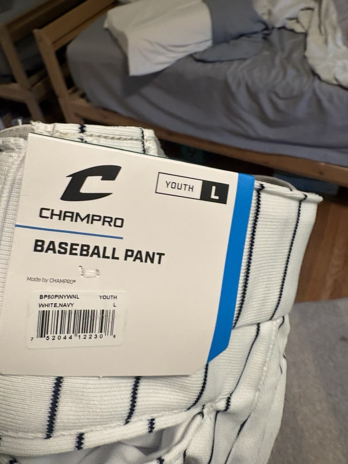 Champro Baseball Pants Youth Large YL Pinstripe White navy Open Bottom New NWT - Thumbnail 5
