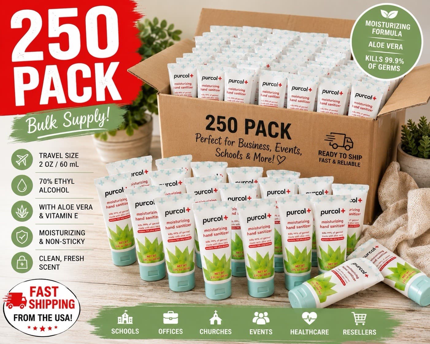 Bulk Hand Sanitizer 50 Pack 2 oz Travel Size Purcol+ Kills 99.9% Germs - Thumbnail 12