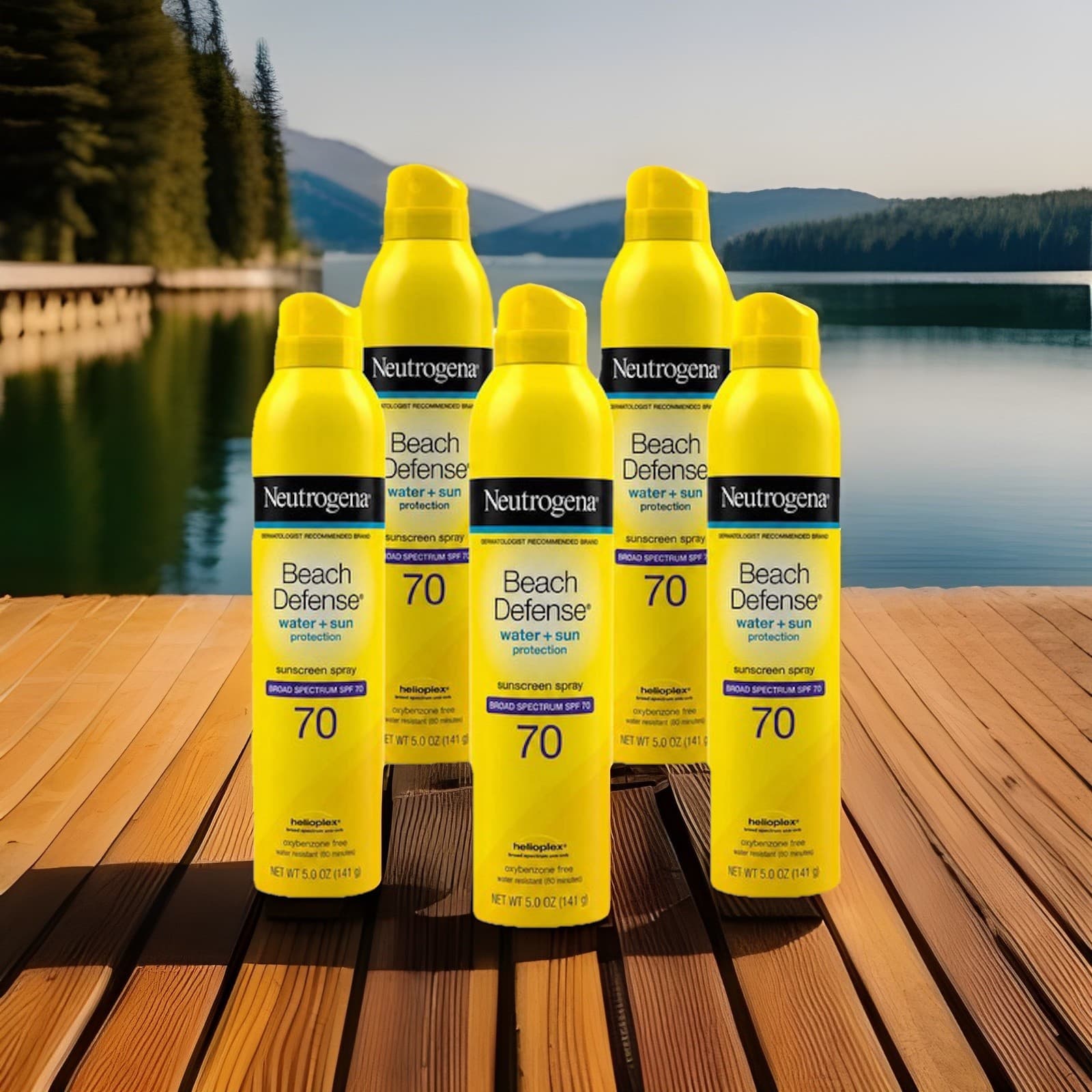 5 Pack- New Neutrogena SPF 70 Beach Defense Sunscreen Spray Lotion (5 Oz.) - Thumbnail 2