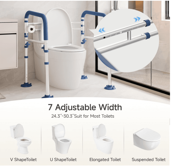 Loyoda Toilet Safety Frame Adjustable Toilet Safety Rail Blue 350Lb Max  (P23K) - Thumbnail 2