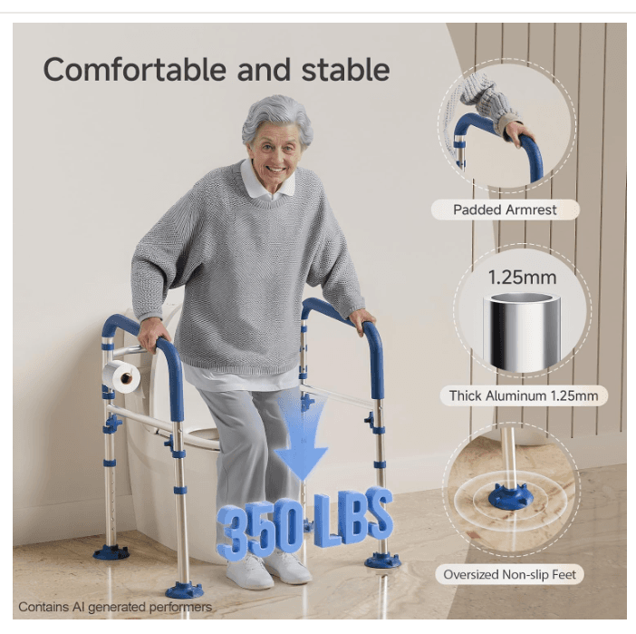 Loyoda Toilet Safety Frame Adjustable Toilet Safety Rail Blue 350Lb Max  (P23K) - Thumbnail 7