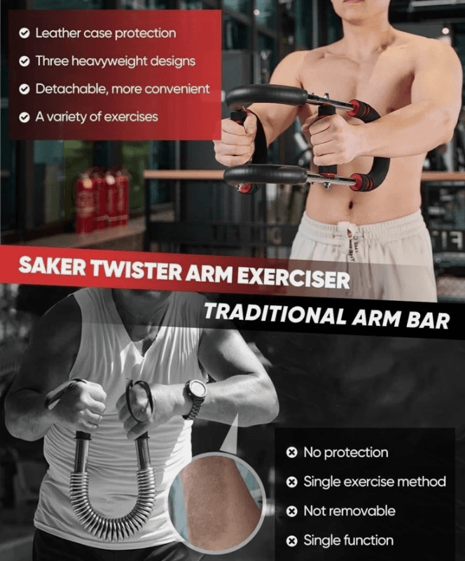 Saker Twister Arm Trainer 70-100Lb Adjustable Power Twist Bar Red Black (P29K) - Thumbnail 2
