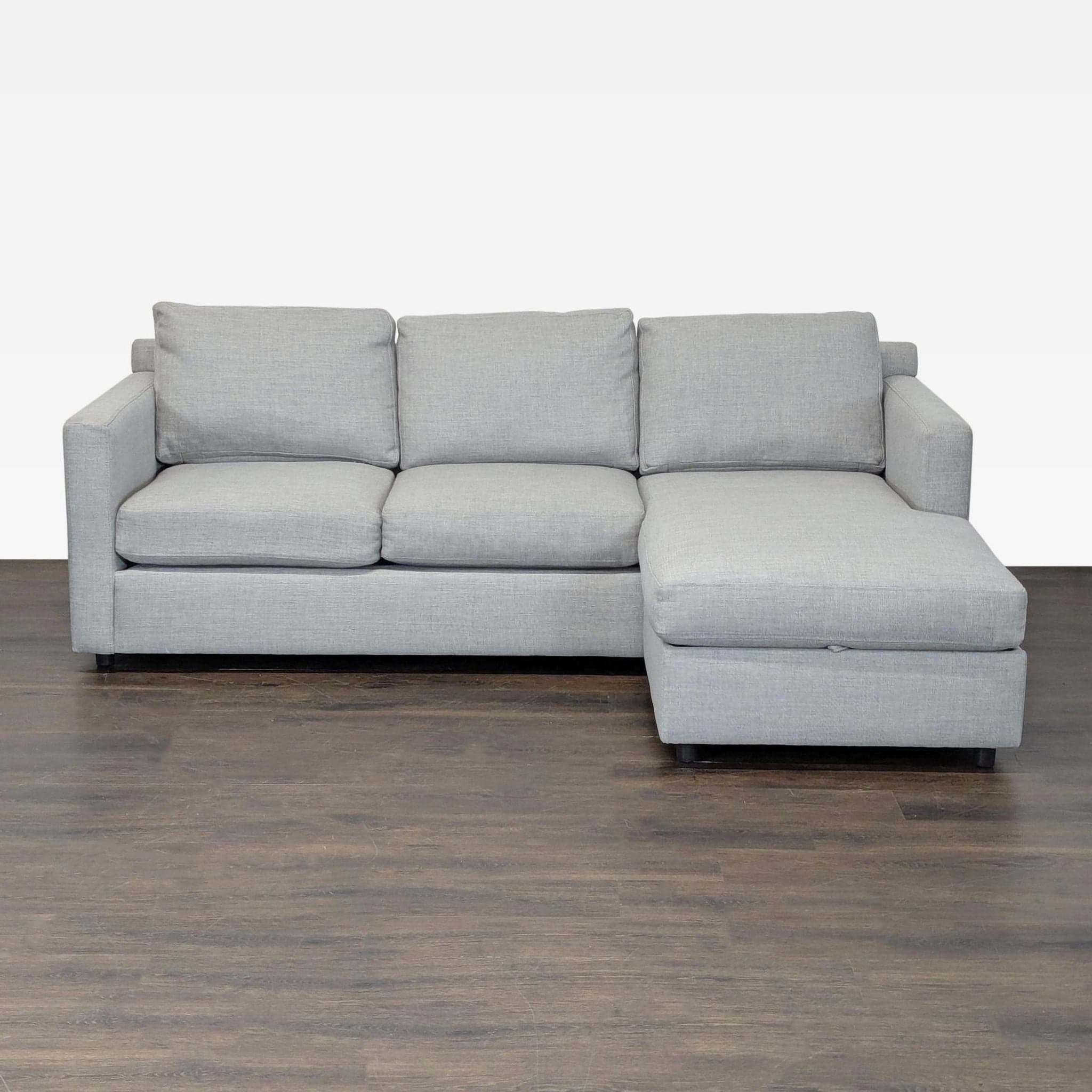Crate and Barrel Gray Sectional Sofa with Storage Chaise