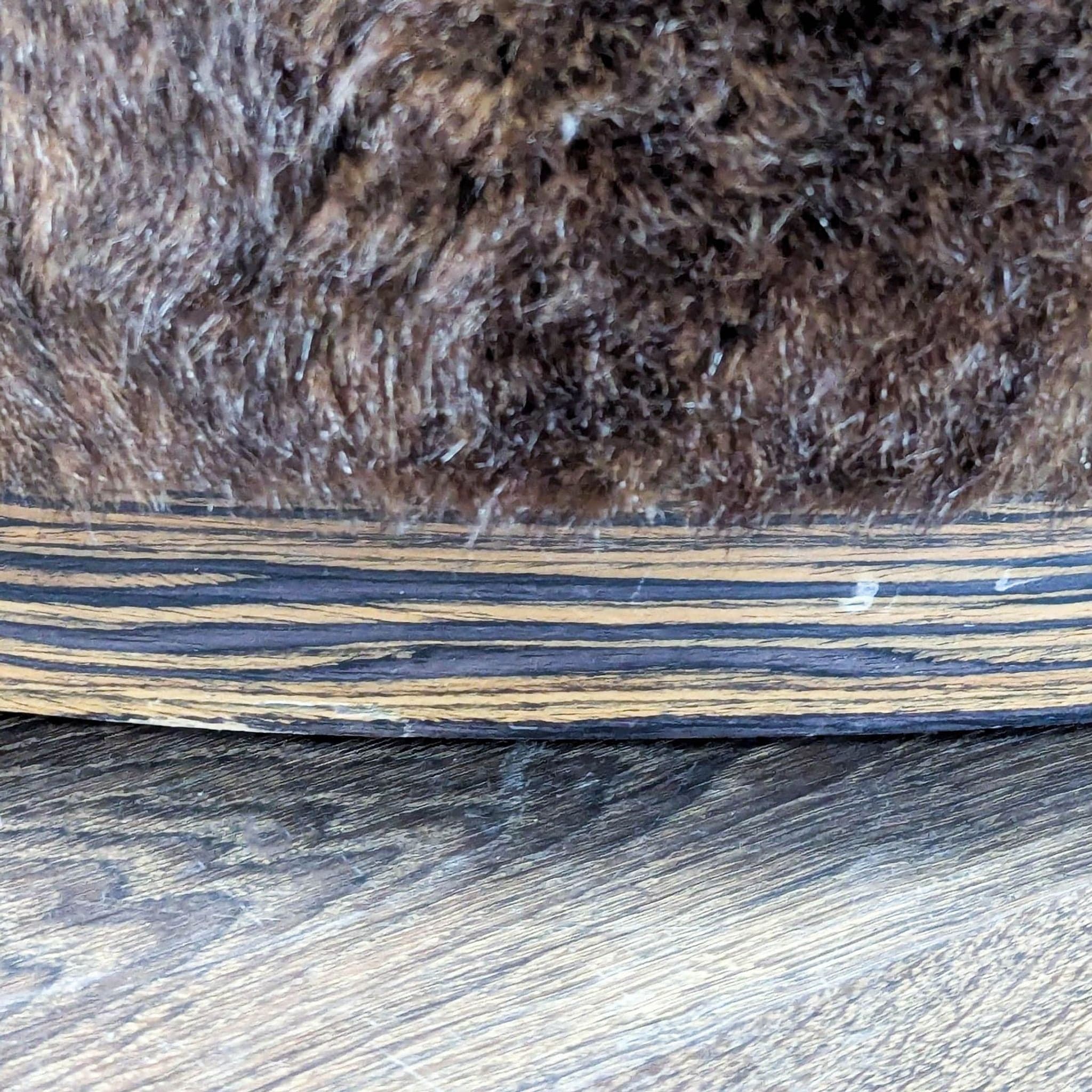 Fur Covered Ottoman on Wood Base - Thumbnail 4