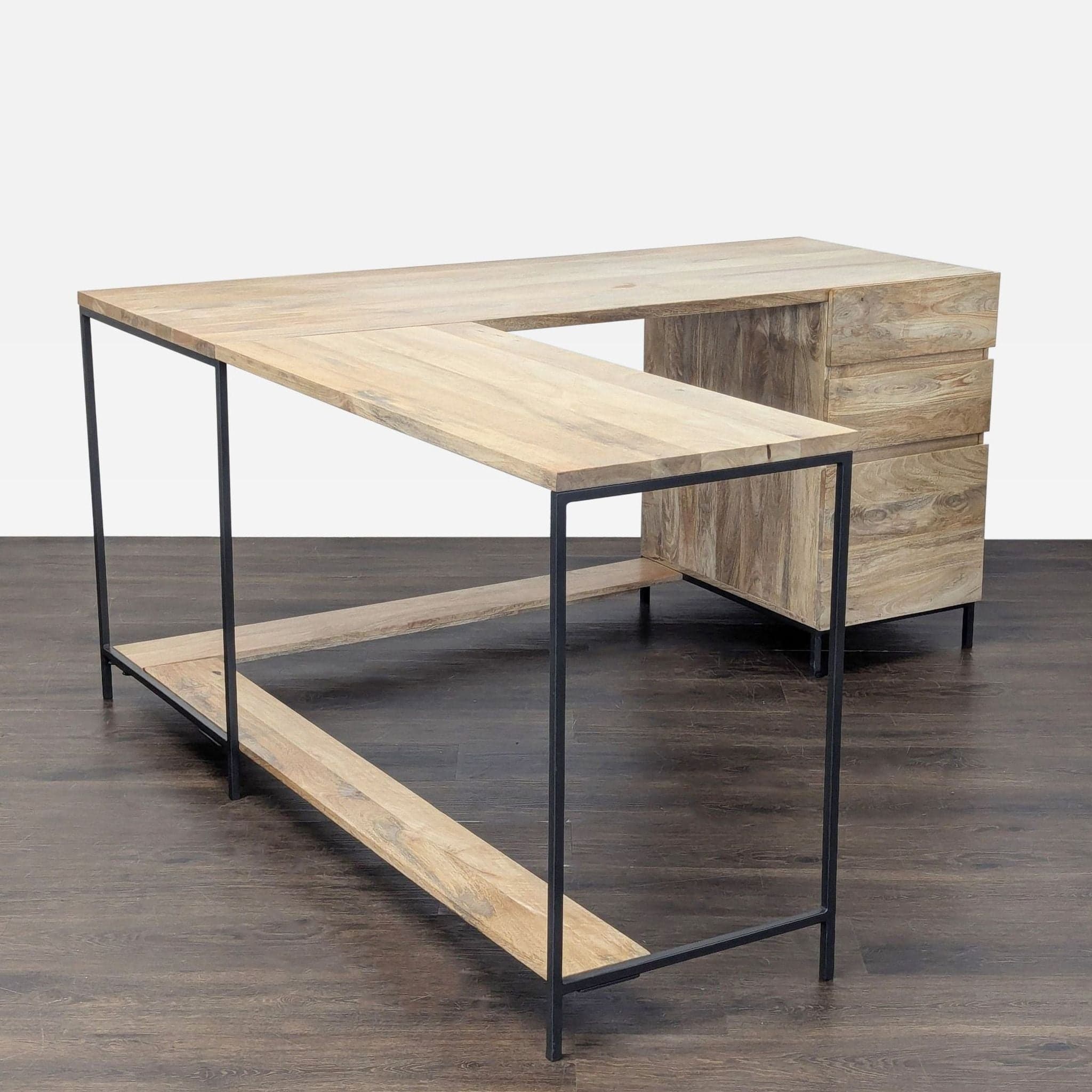 West Elm L-Shaped Wood and Metal Desk with Storage Drawers - Thumbnail 9
