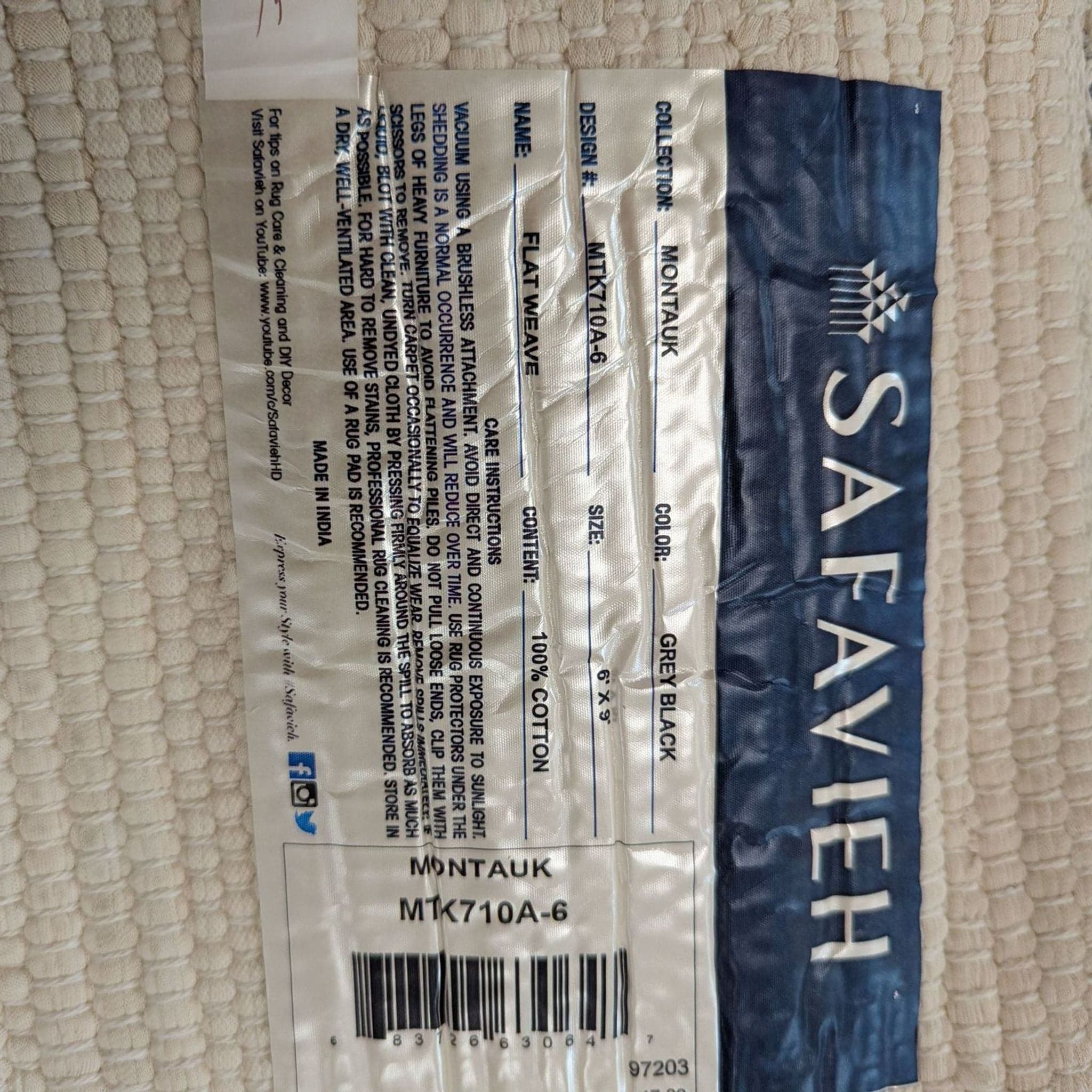Safavieh Montauk 9’x6’ Blue and Black Hand-Woven Area Rug, Modern Striped Design - Thumbnail 6