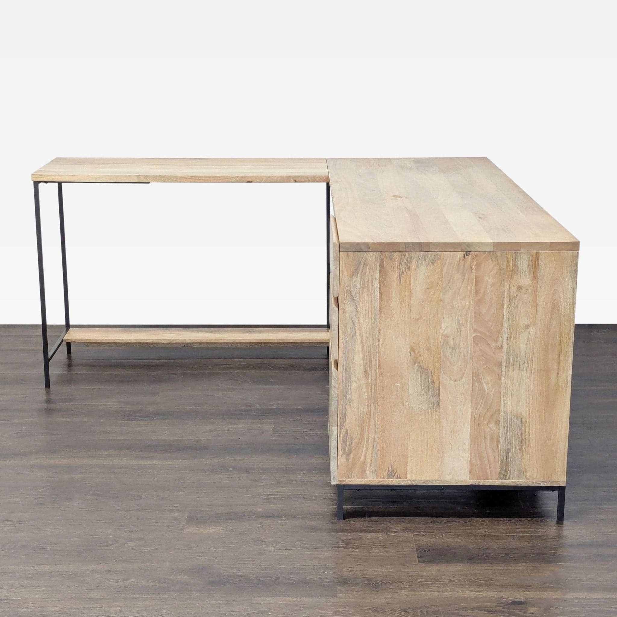 West Elm L-Shaped Wood and Metal Desk with Storage Drawers - Thumbnail 3