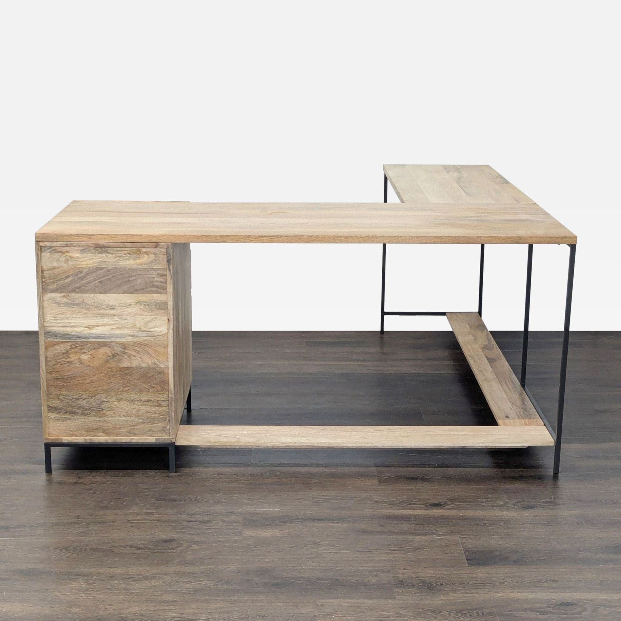 West Elm L-Shaped Wood and Metal Desk with Storage Drawers - Thumbnail 4