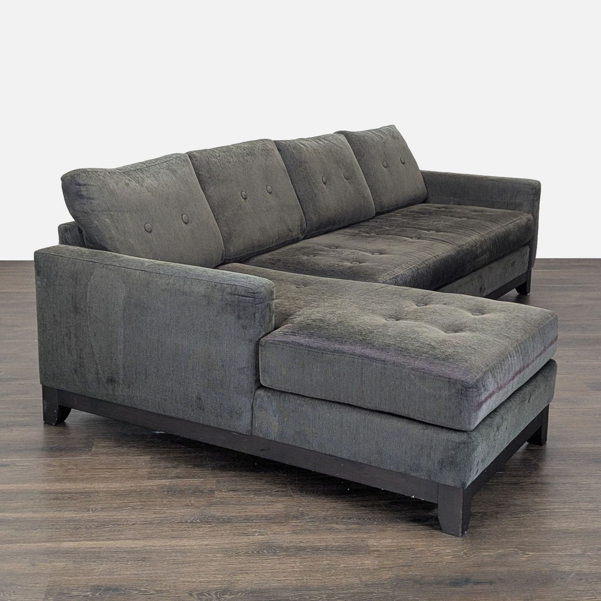 Upholstery Arts Modern Dark Green Sectional Sofa with Chaise - Thumbnail 2