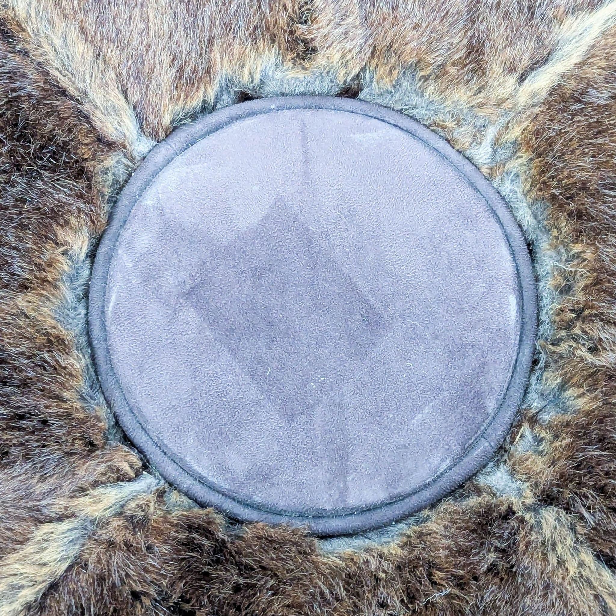 Fur Covered Ottoman on Wood Base - Thumbnail 5