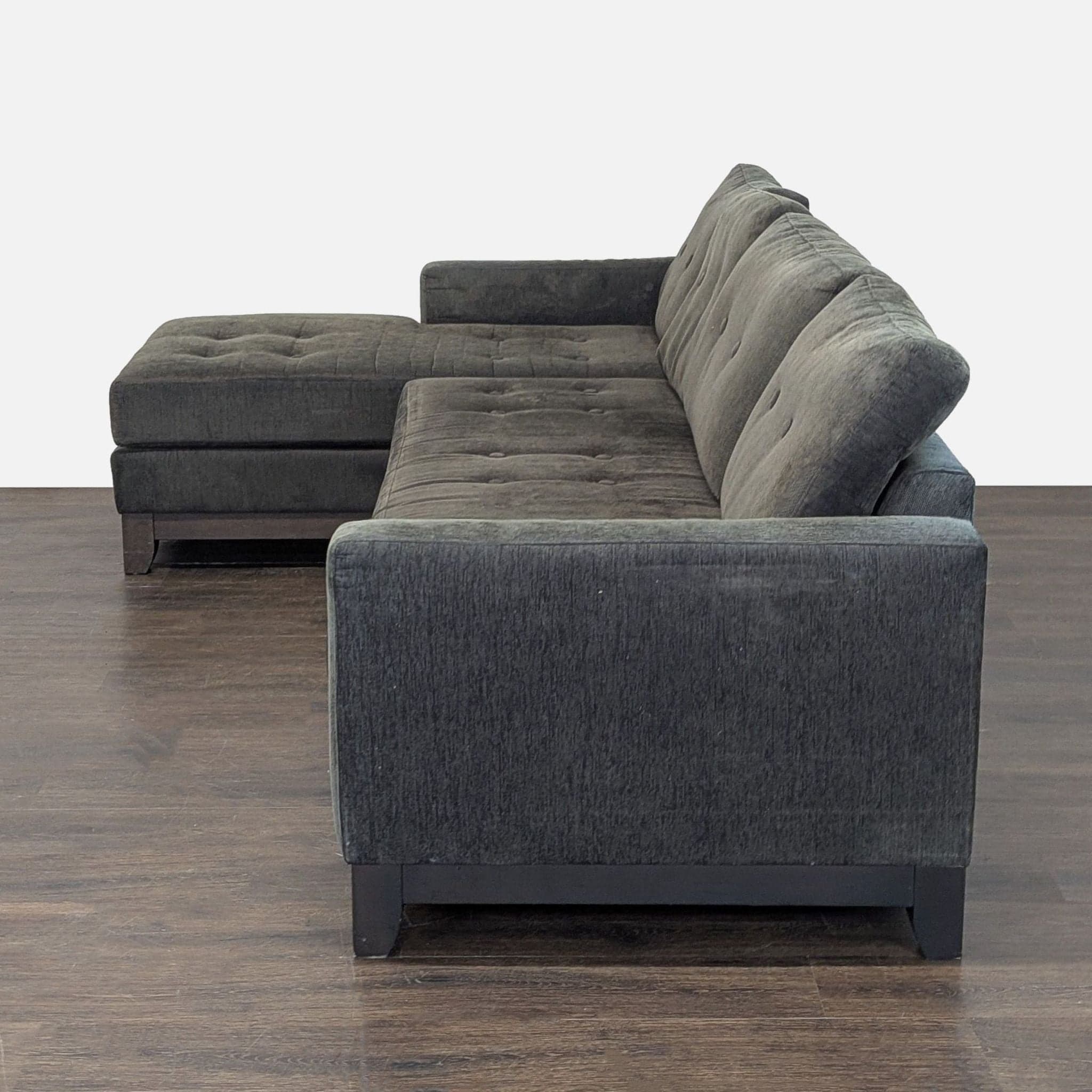 Upholstery Arts Modern Dark Green Sectional Sofa with Chaise - Thumbnail 8