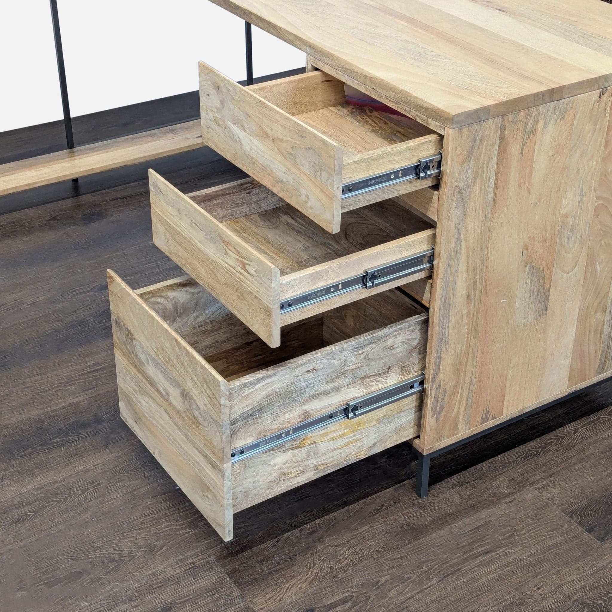 West Elm L-Shaped Wood and Metal Desk with Storage Drawers - Thumbnail 6
