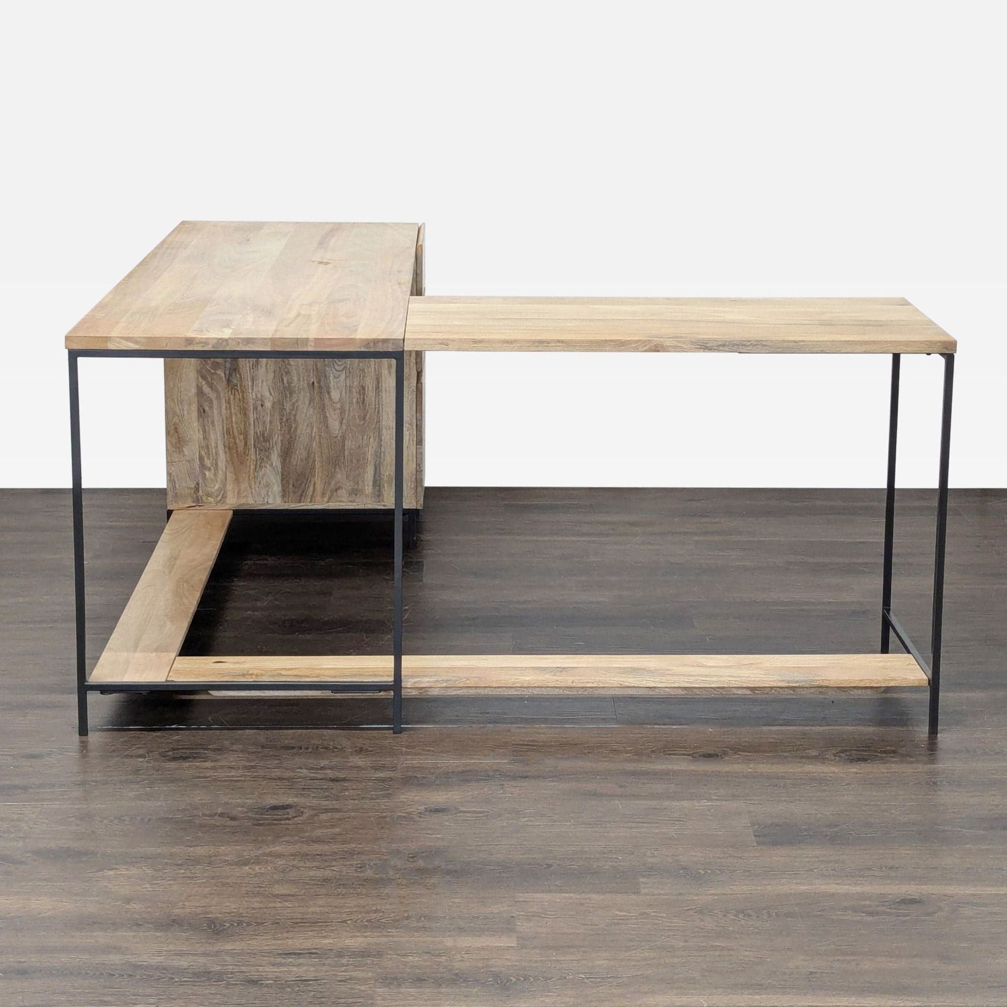 West Elm L-Shaped Wood and Metal Desk with Storage Drawers - Thumbnail 5