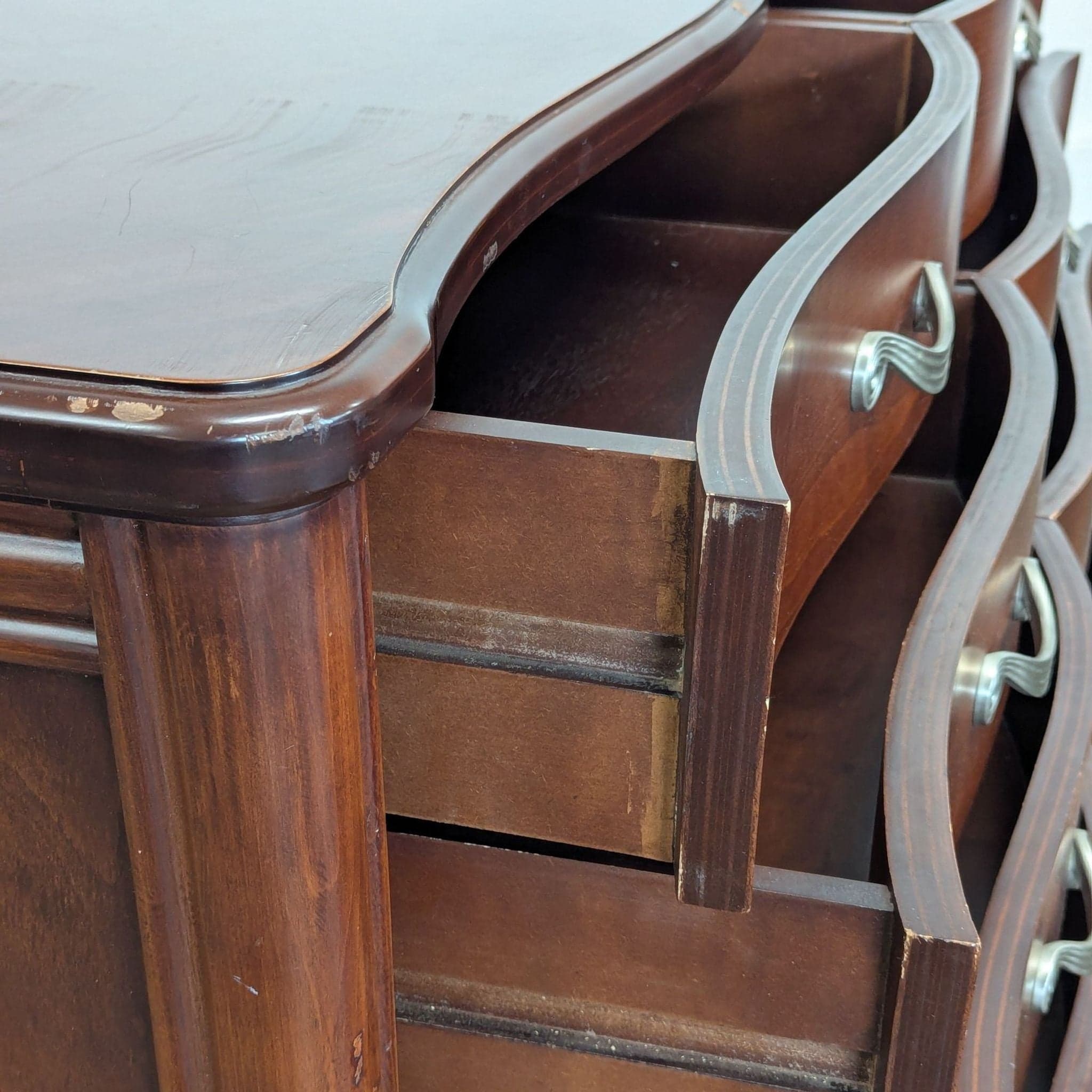 Vintage 8-Drawer Curved Front Wooden Dresser with Elegant Handles - Thumbnail 13