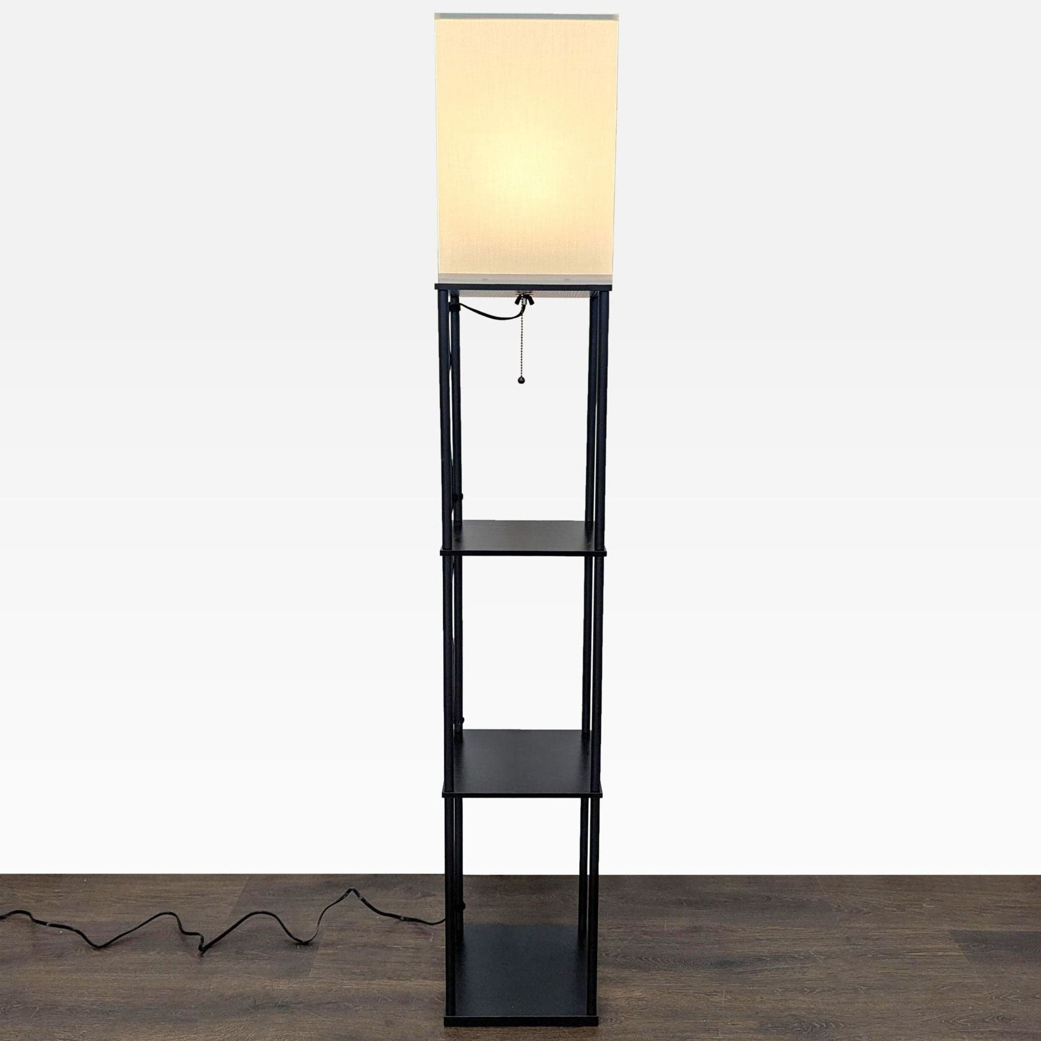 Modern Floor Lamp with Storage Shelves and Fabric Shade