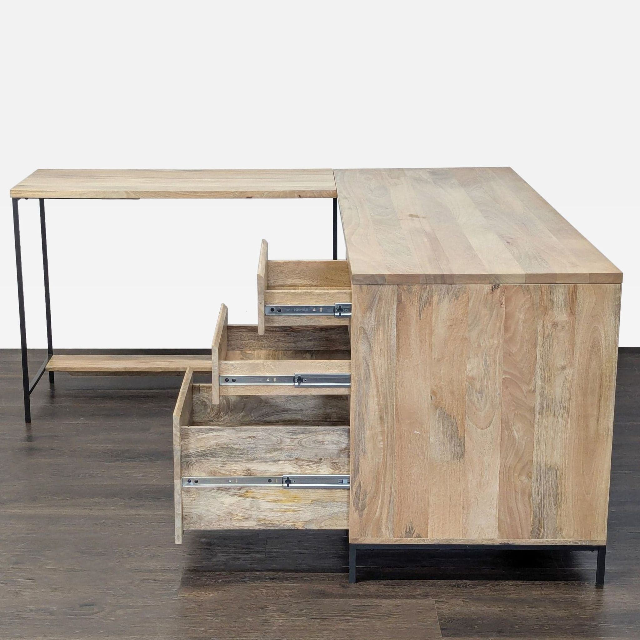 West Elm L-Shaped Wood and Metal Desk with Storage Drawers - Thumbnail 2