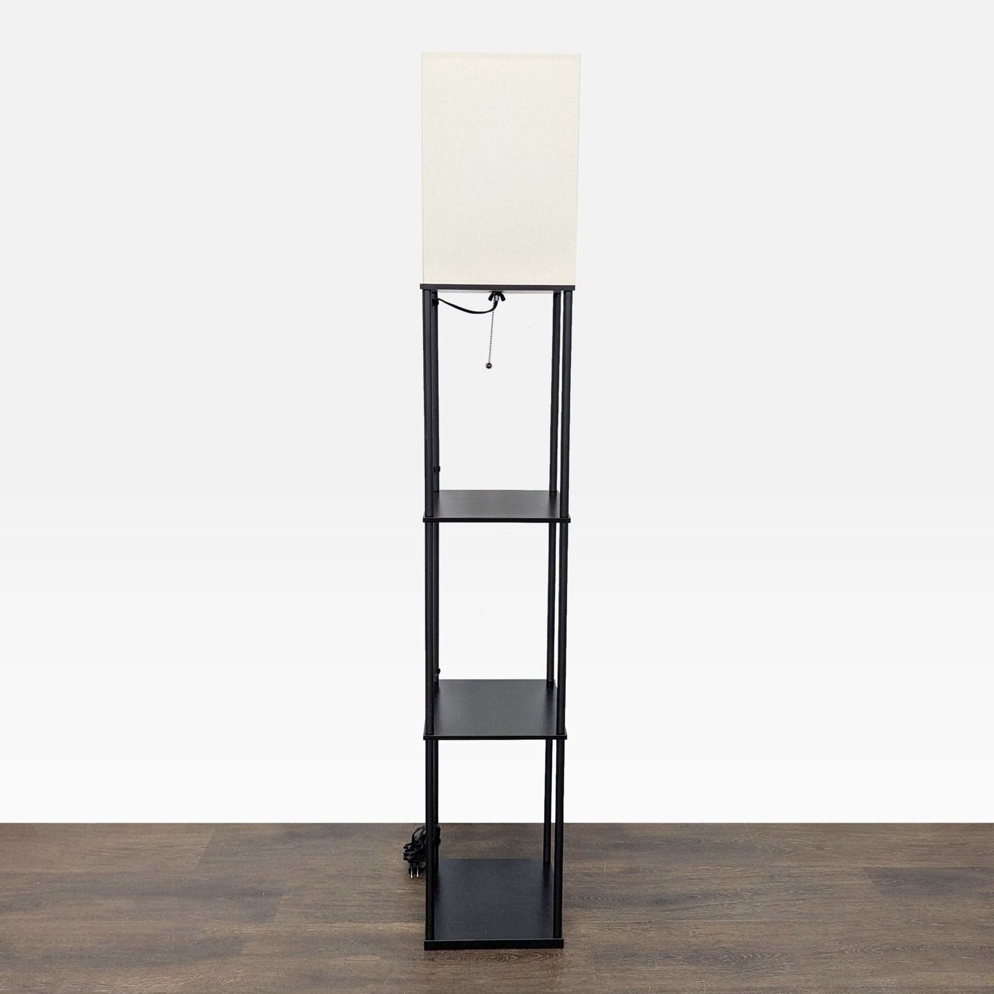 Modern Floor Lamp with Storage Shelves and Fabric Shade - Thumbnail 2