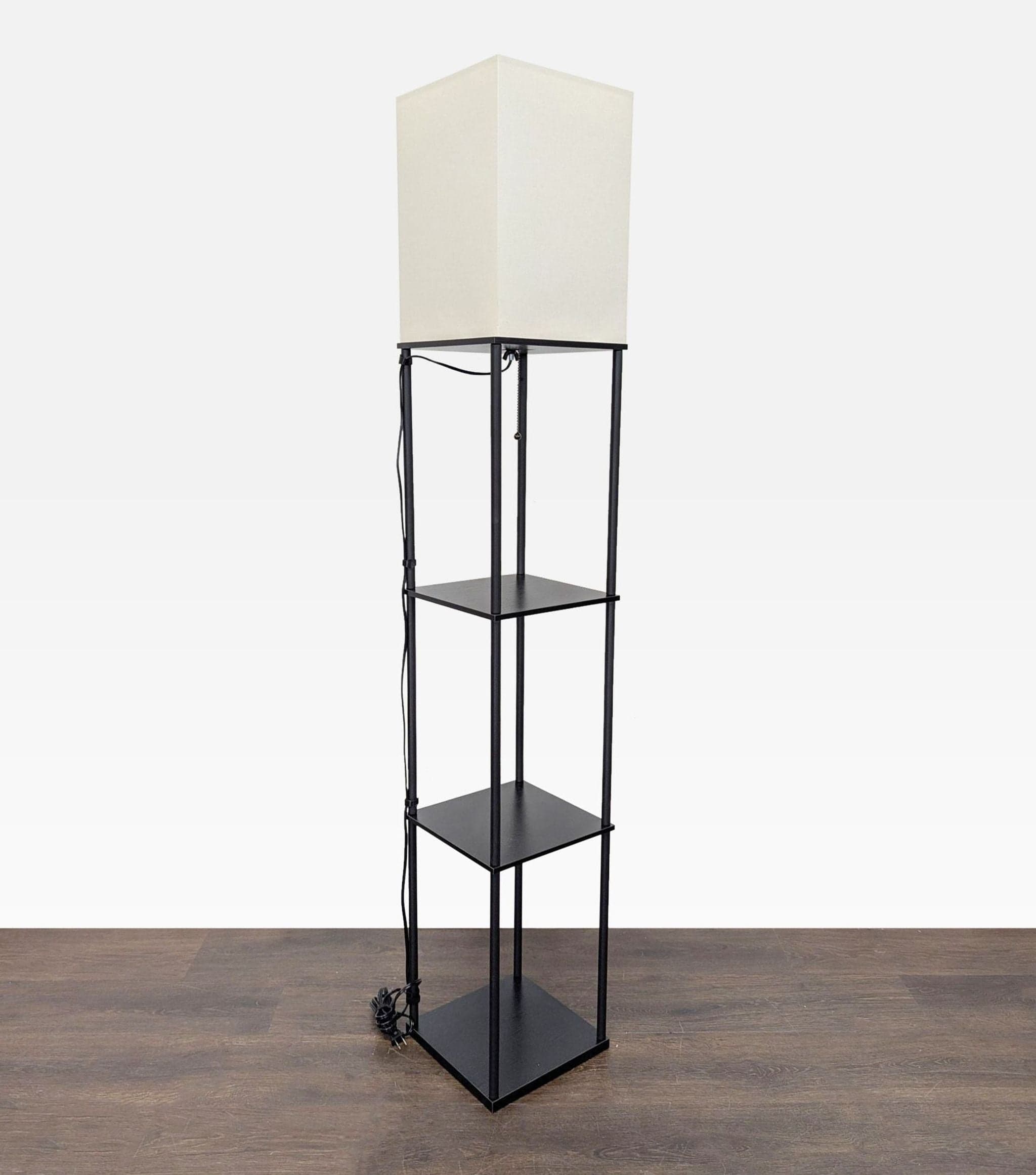 Modern Floor Lamp with Storage Shelves and Fabric Shade - Thumbnail 8