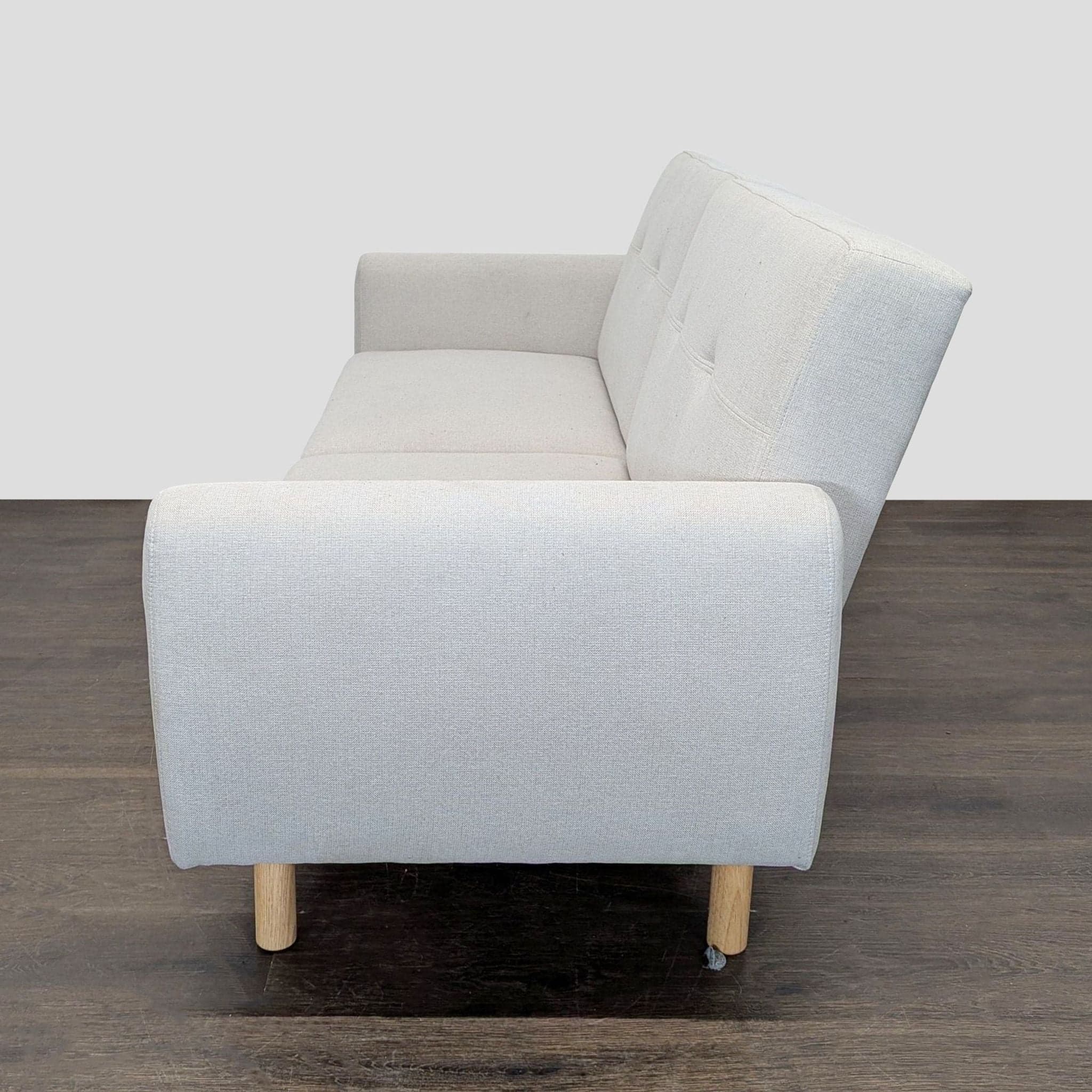 Modern 3-Seat Sofa with Light Wood Base and Cream Upholstery - Thumbnail 4