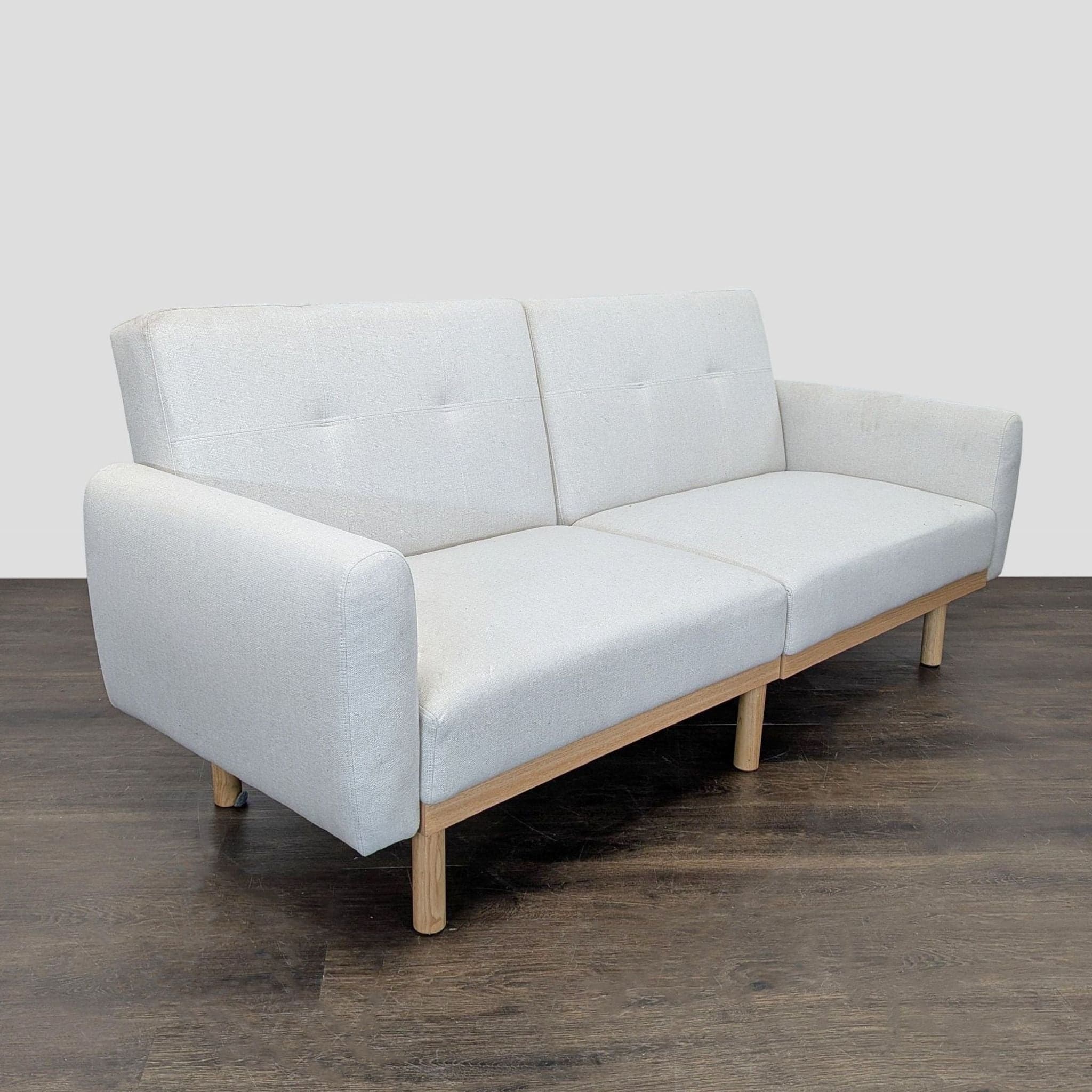 Modern 3-Seat Sofa with Light Wood Base and Cream Upholstery - Thumbnail 3