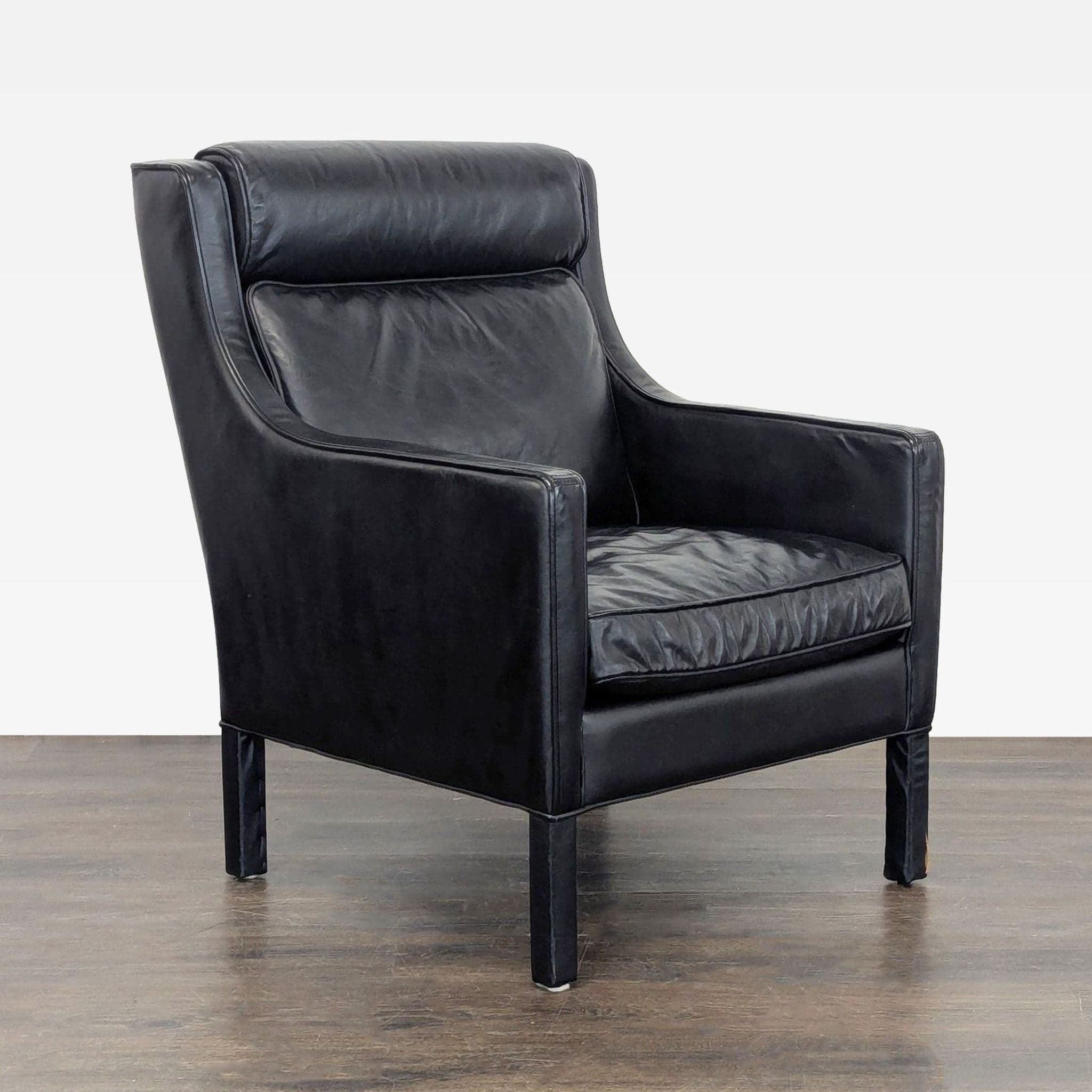 Restoration Hardware Madsen Black Leather Lounge Chair - Thumbnail 2