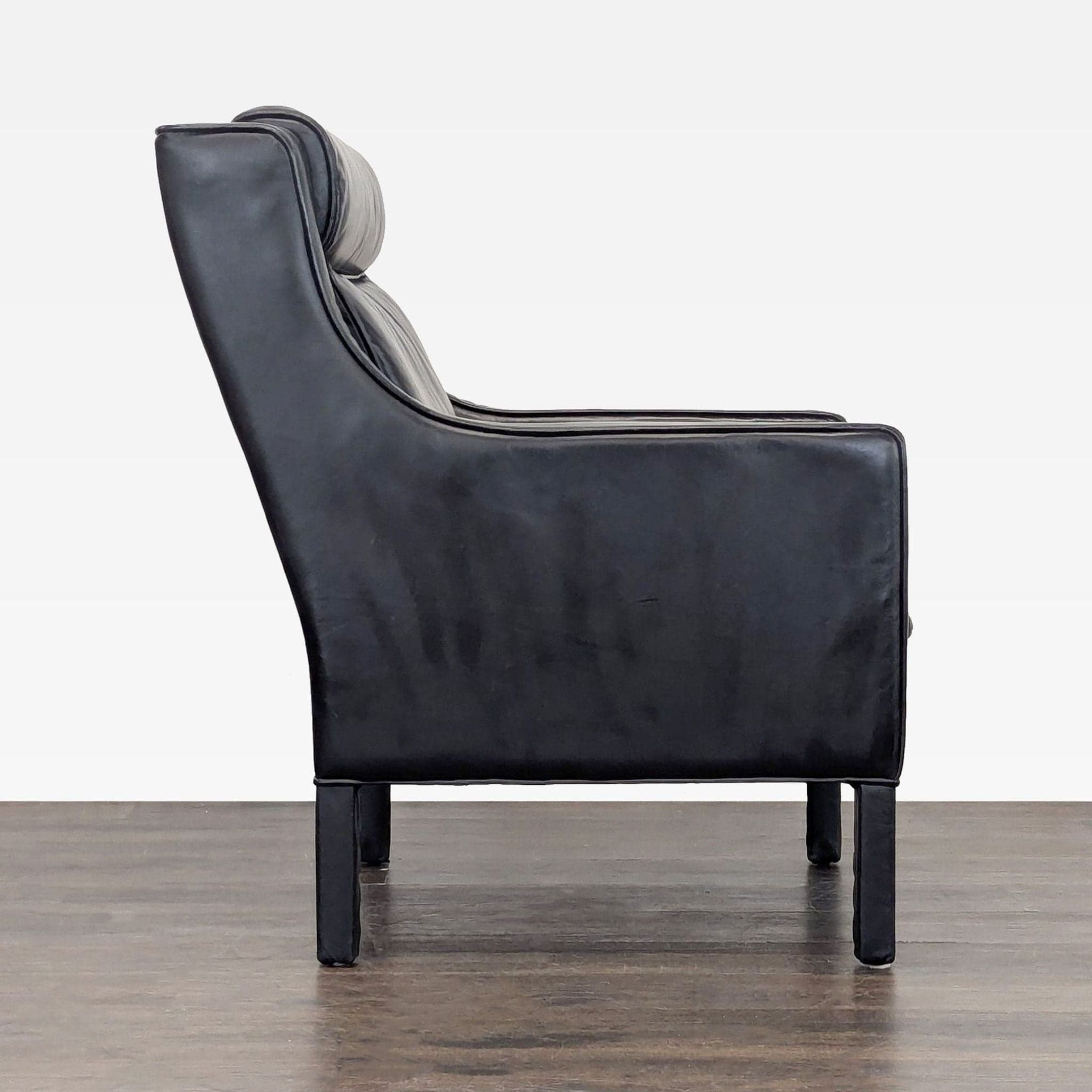Restoration Hardware Madsen Black Leather Lounge Chair - Thumbnail 5