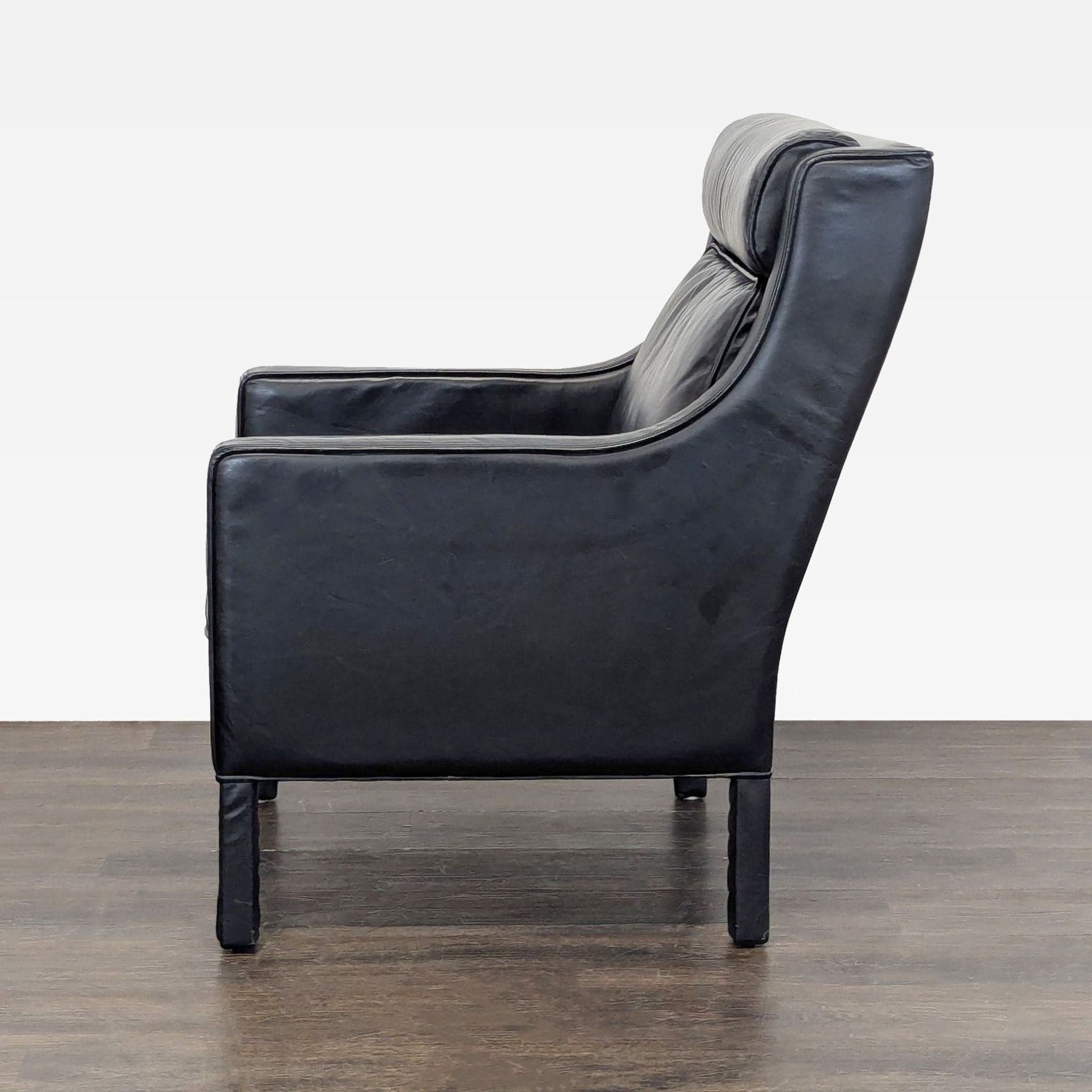 Restoration Hardware Madsen Black Leather Lounge Chair - Thumbnail 3