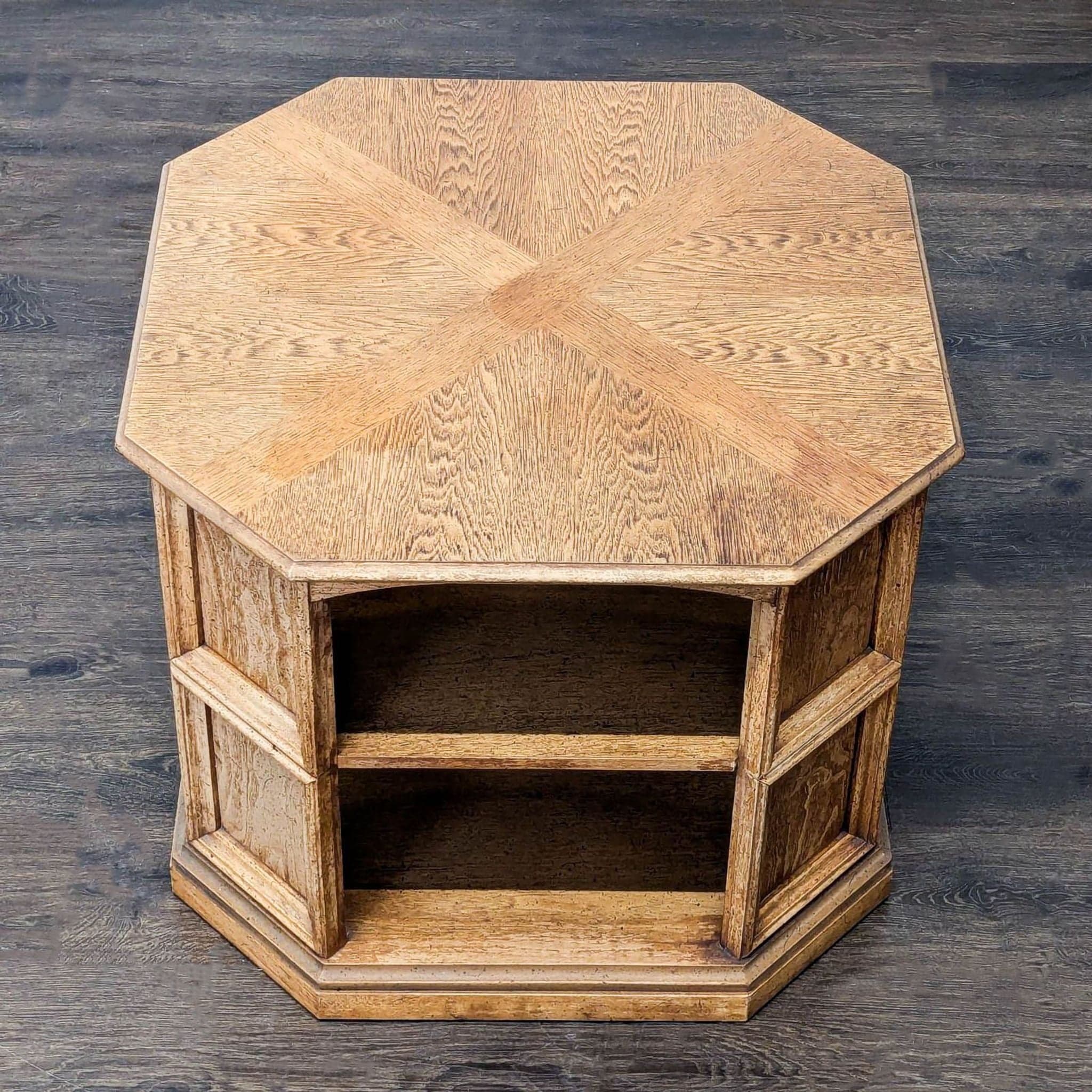 Vintage Octagonal Wood End Table with Open Shelf - Thumbnail 2